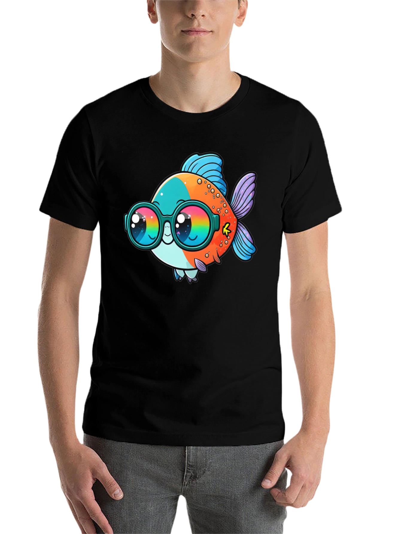 Black Cool Fish Graphic Tee - Black Cotton Comfort view 7