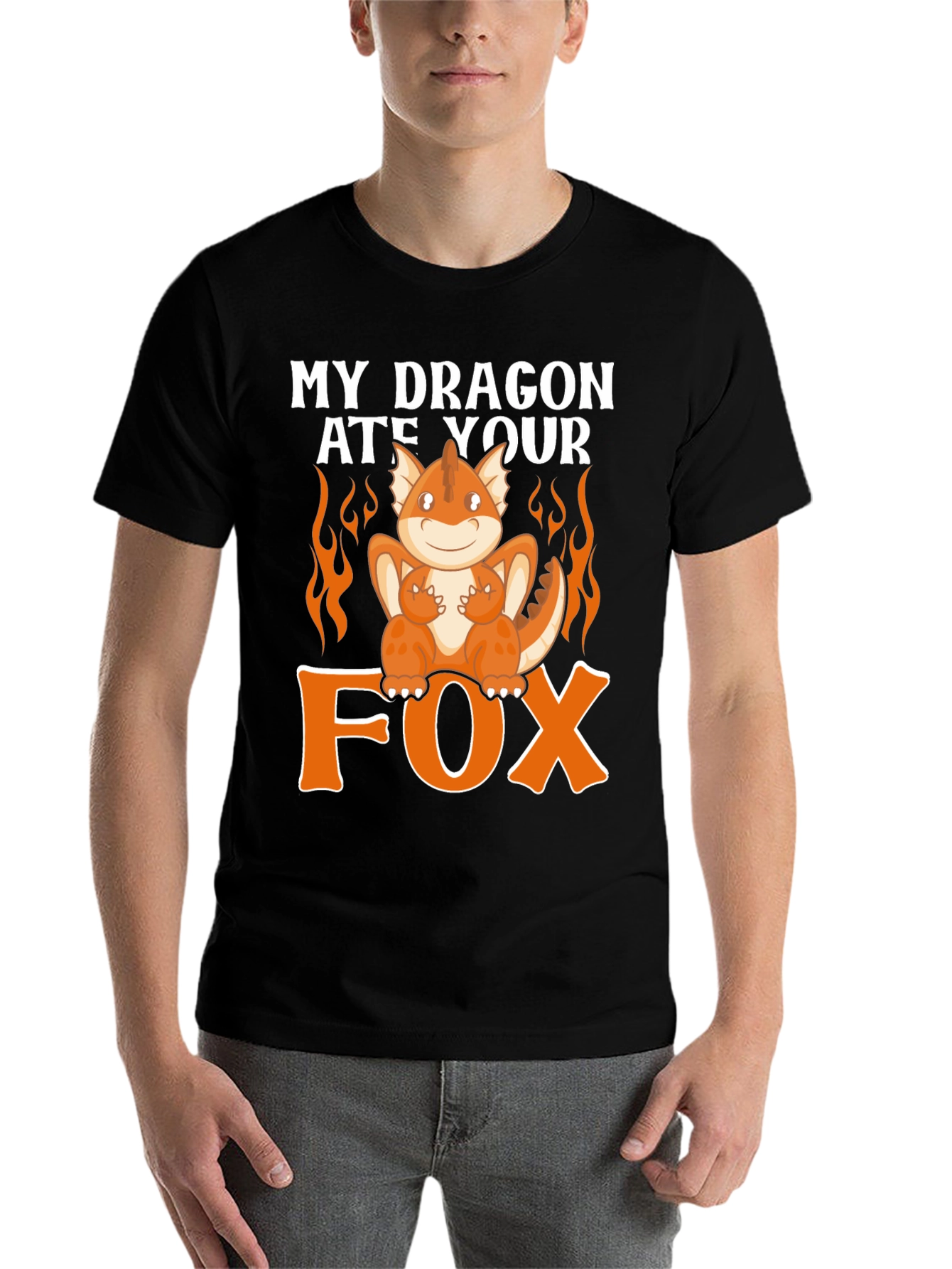 Black My Dragon Ate Your Fox Funny T-Shirt view 7