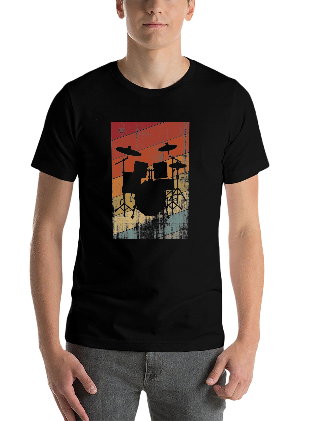Black Retro Drum Set Graphic Tee - Black view 7