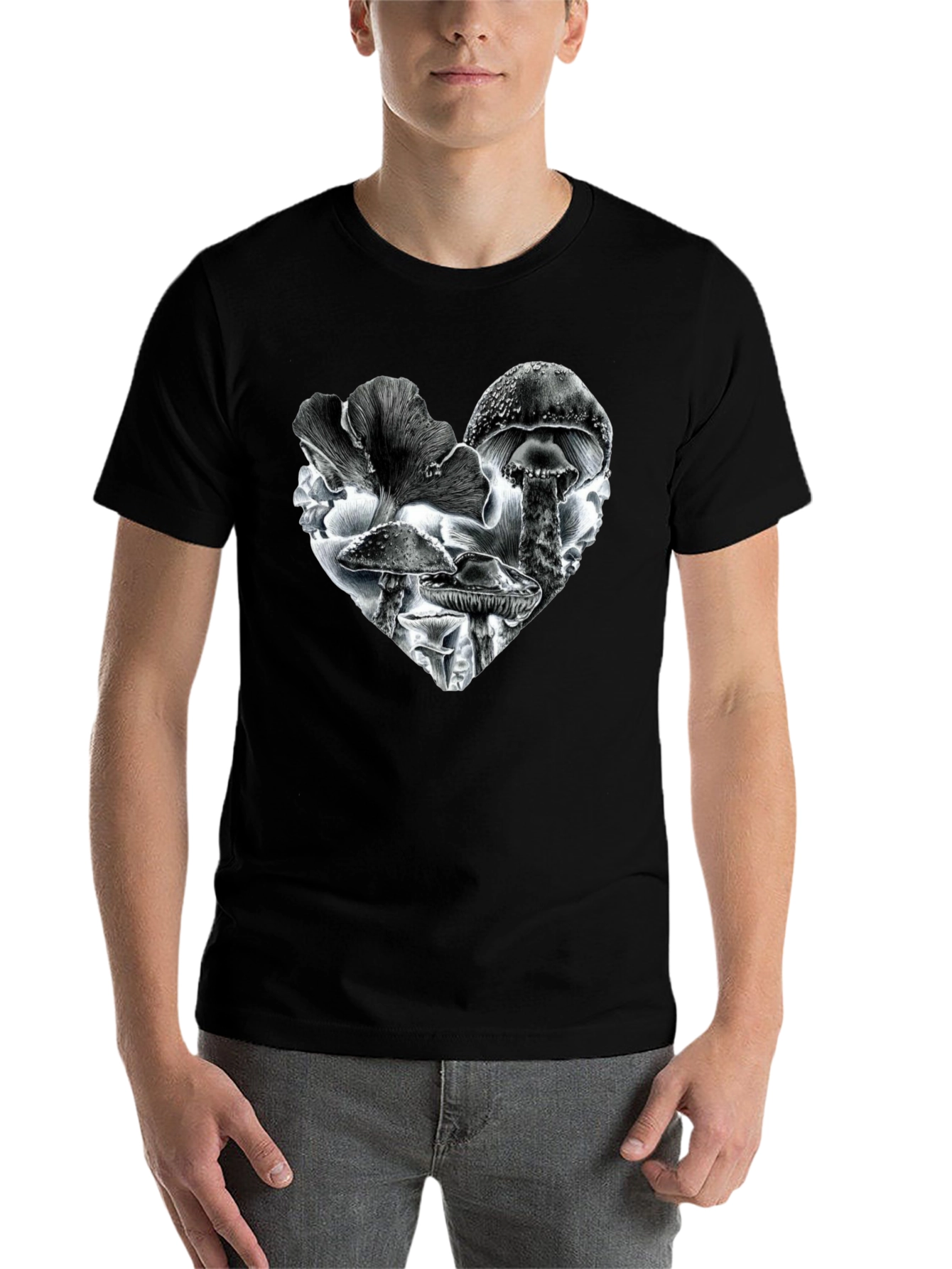 Black Mushroom Heart Black T-Shirt view 7
