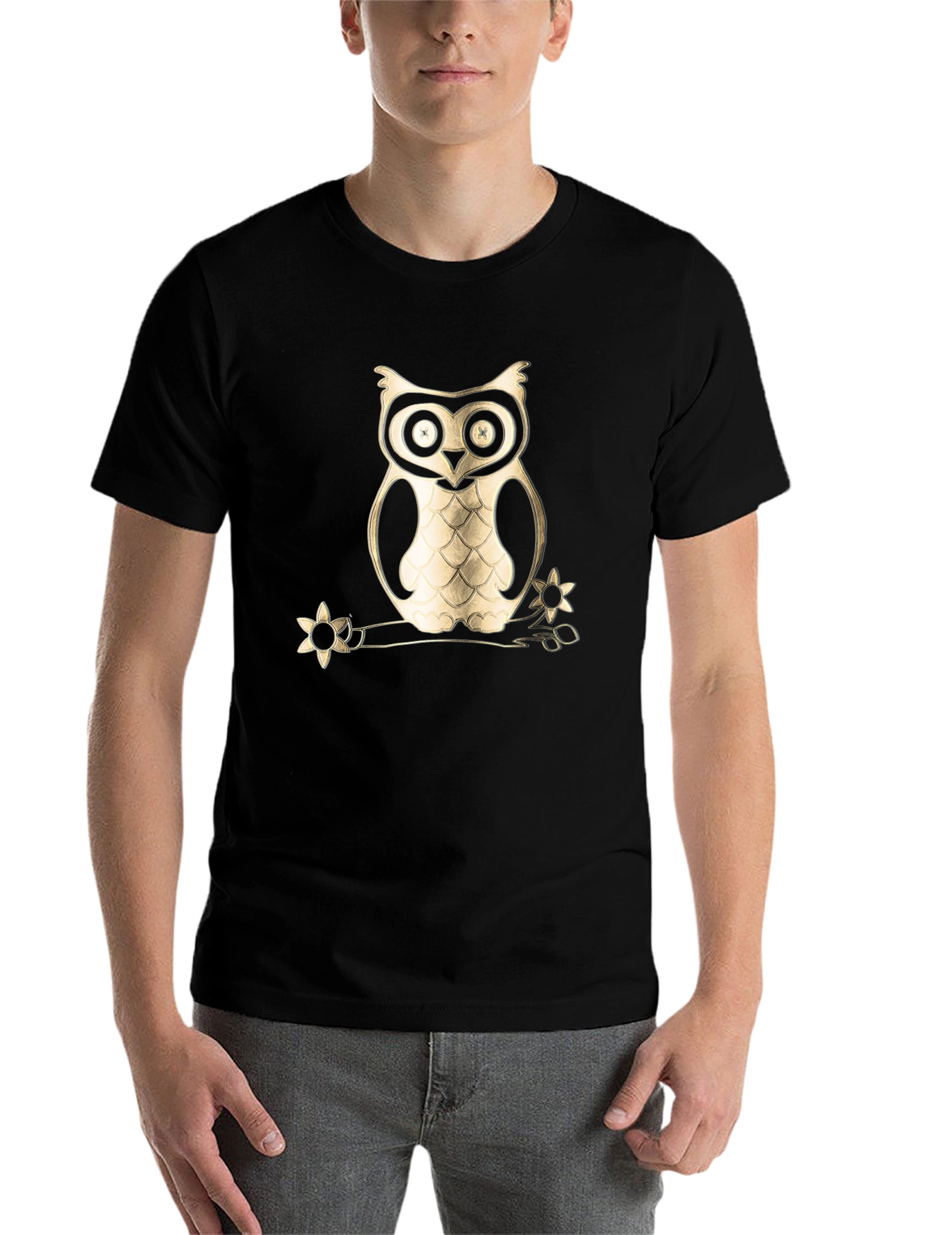 Black Owl on Branch Graphic Tee - Black Cotton Blend view 7