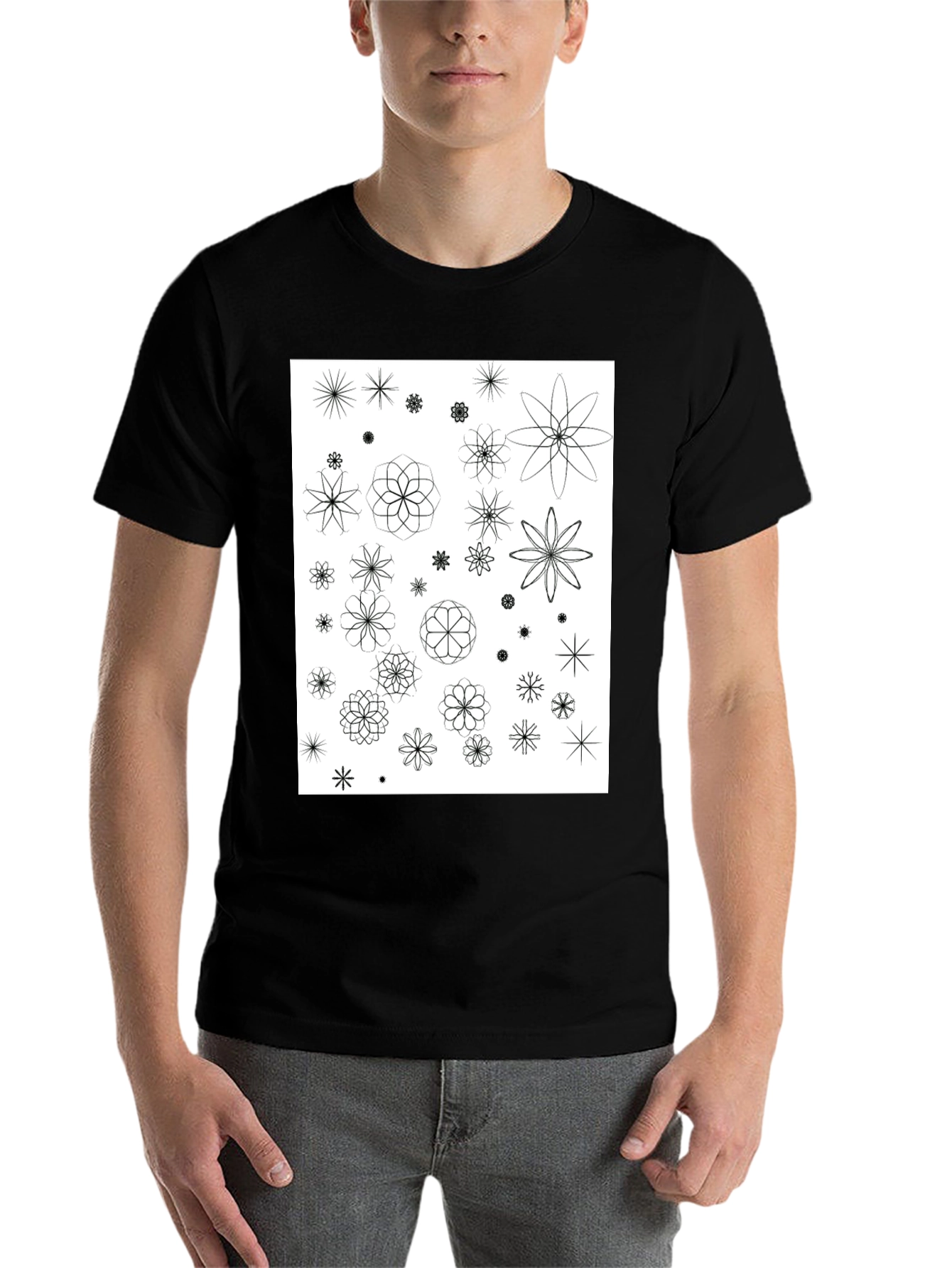 Black Floral Pattern Black T-Shirt | Trendy Men's Tee view 7