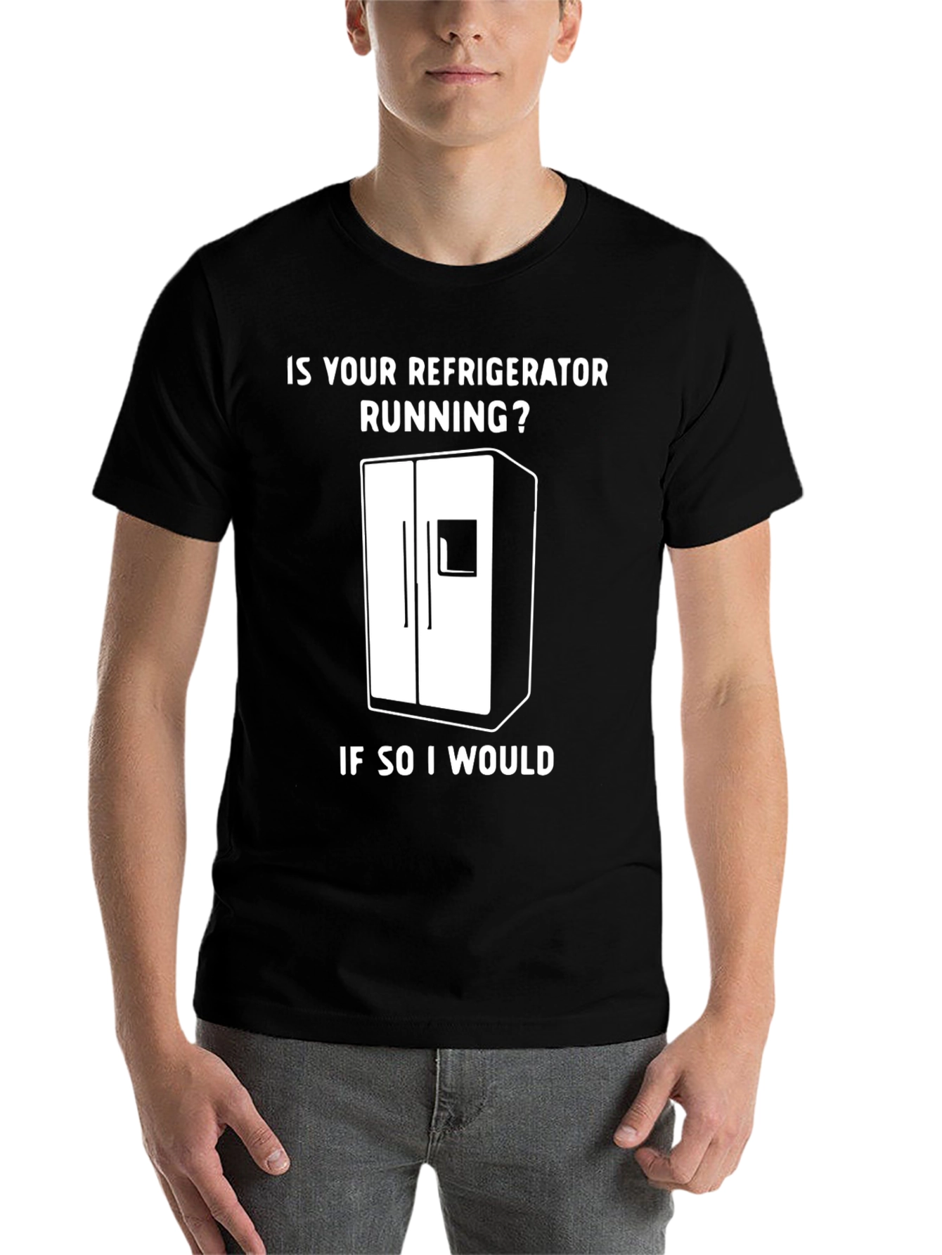 Black Funny Refrigerator Running Gag T-Shirt view 7