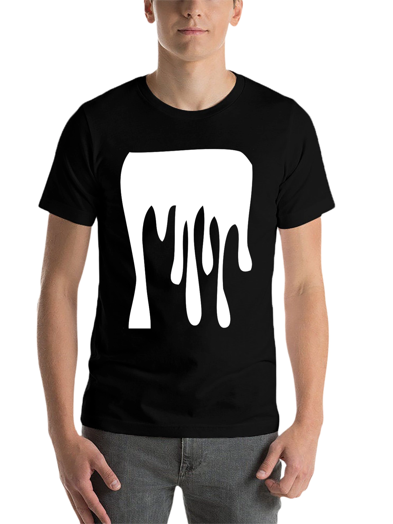 Black Dripping Paint Graphic Tee - Modern Black Cotton T-Shirt view 7