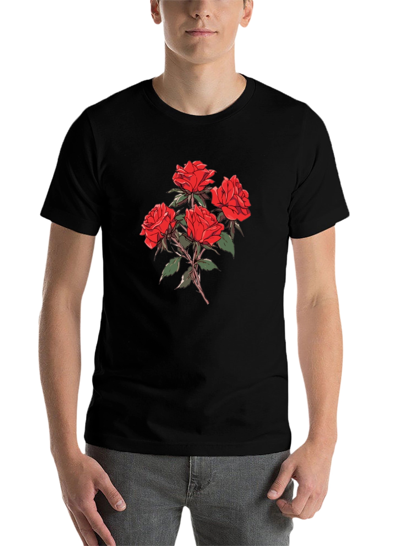 Black Men's Black Rose Graphic T-Shirt view 7
