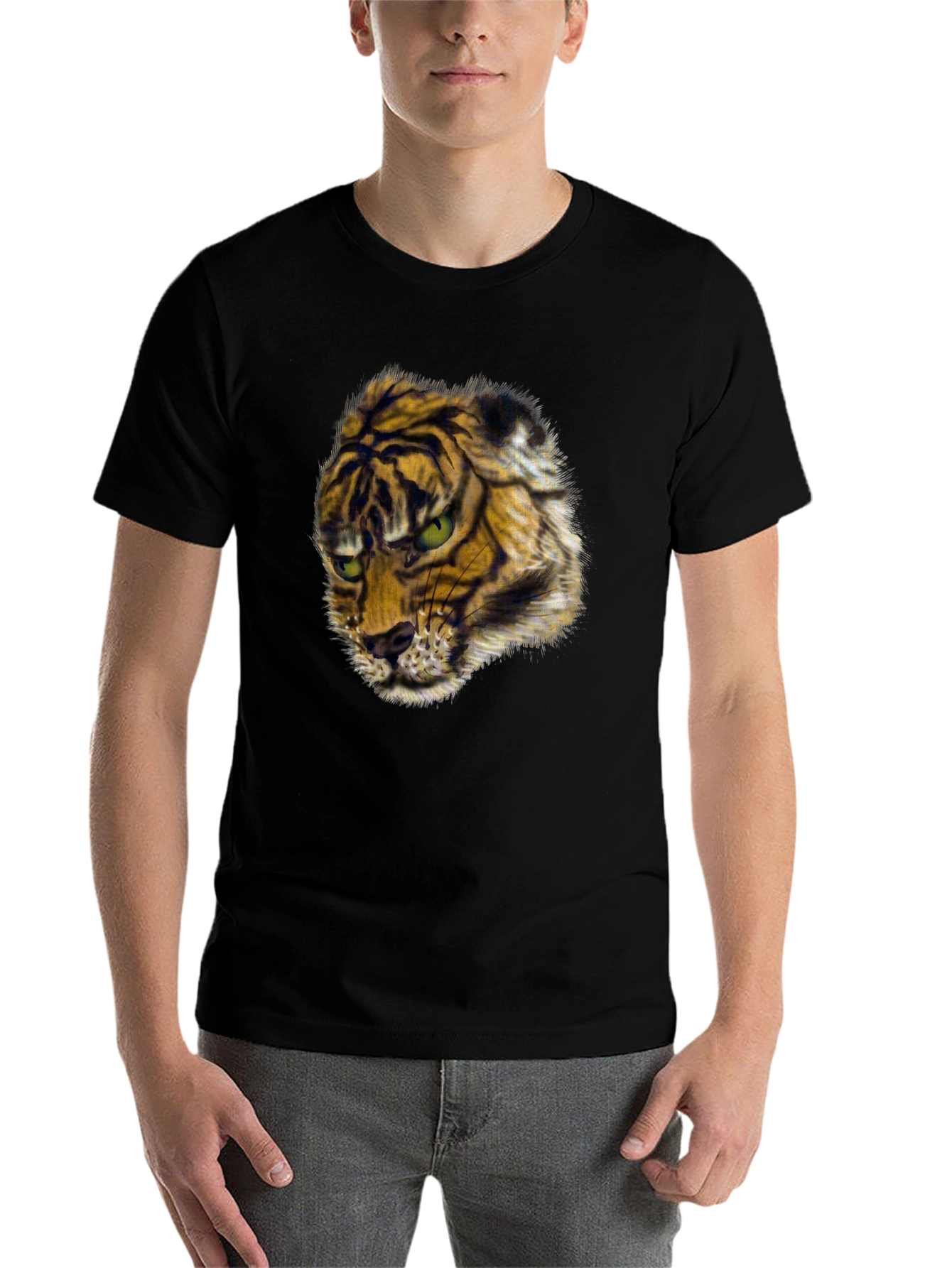 Black Men's Black Tiger Graphic Tee view 7