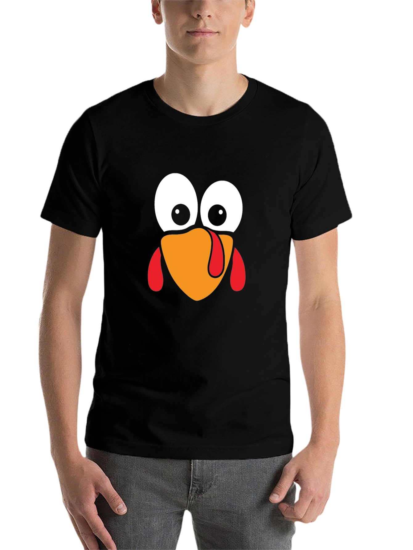 Black Funny Turkey Face Thanksgiving Black T-Shirt view 7