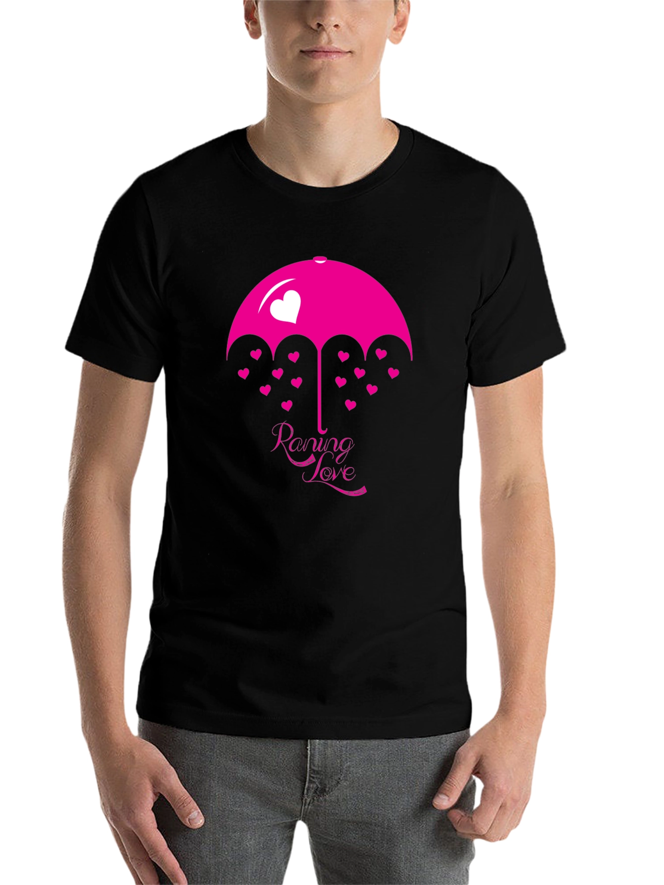 Black Raining Love Graphic Print Black T-Shirt view 7
