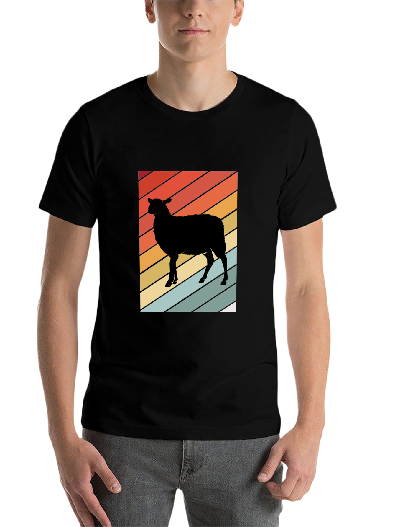 Black Retro Sheep Graphic Tee - Men's Black T-Shirt view 7