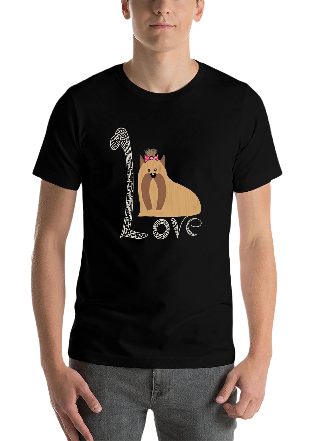 Black Love Yorkshire Terrier Black T-Shirt view 7
