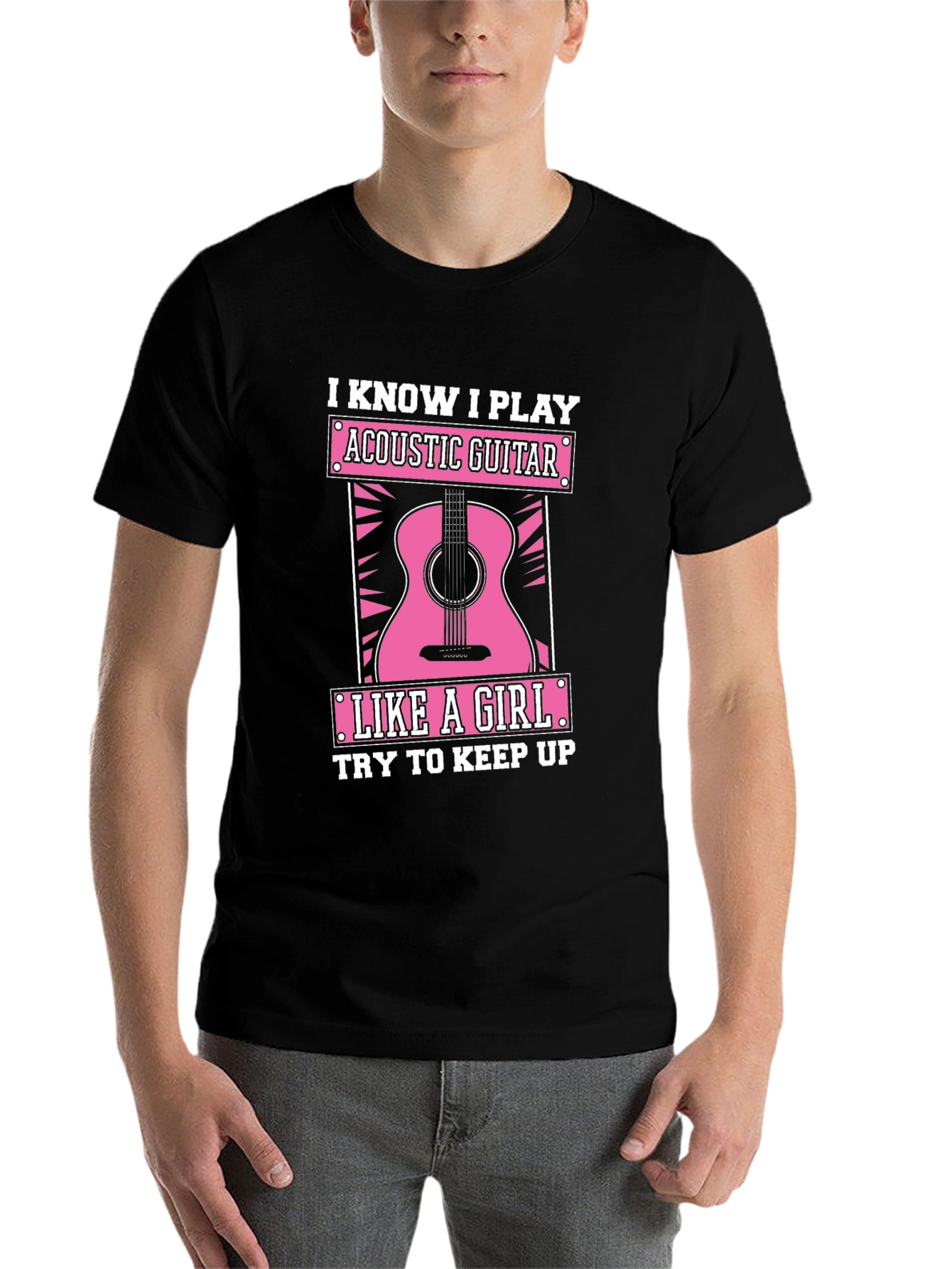 Black Acoustic Guitar Like a Girl Black T-Shirt view 7
