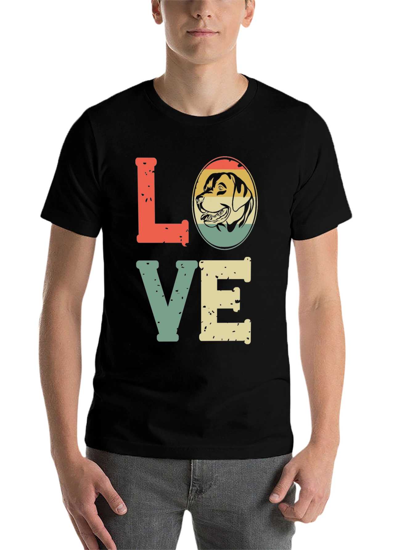 Black Retro Dog Lover T-Shirt - "LOVE" Design view 7