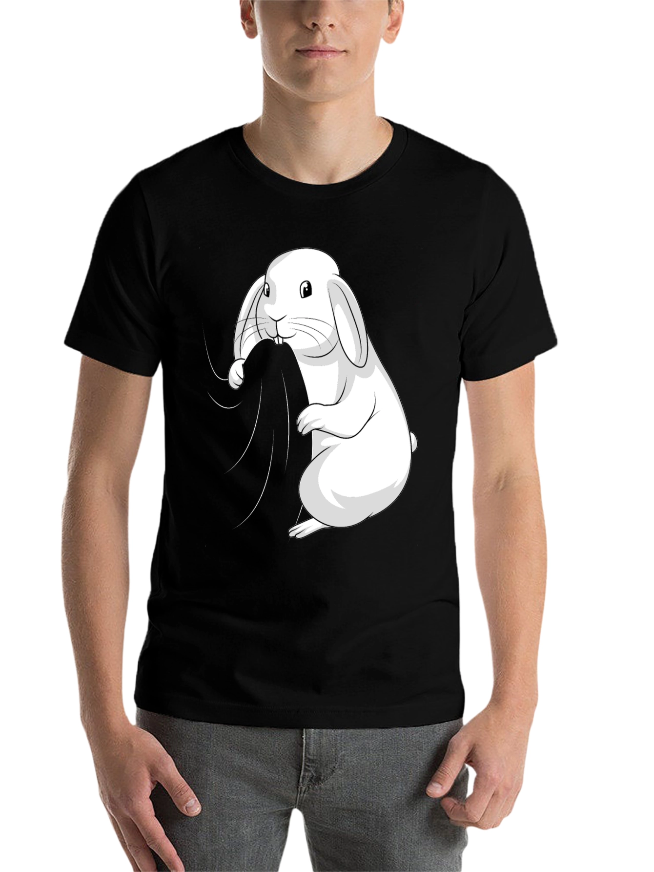 Black Bunny Graphic Tee - Black Cotton T-Shirt view 7