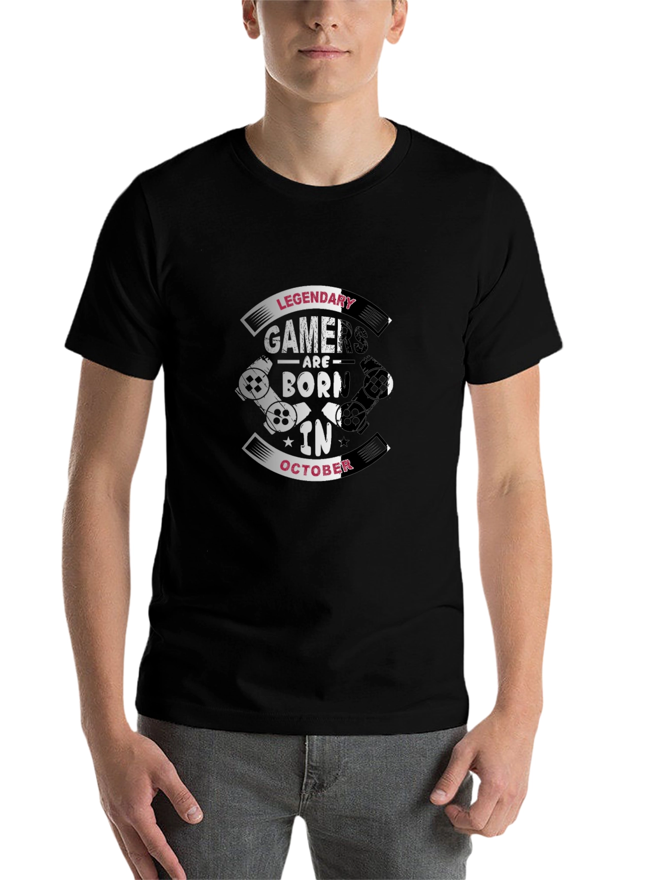 Black Legendary Gamers Born in October Black T-Shirt view 7