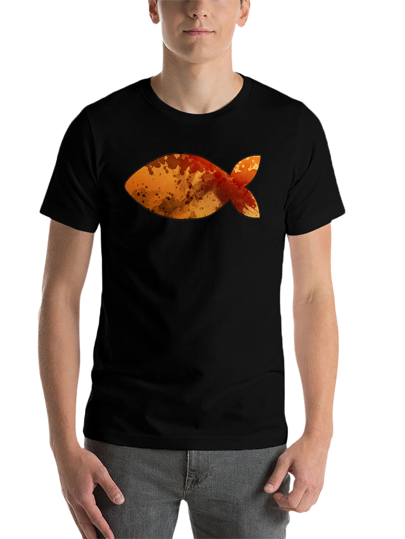 Fish Graphic Men's Black T-Shirt - 7