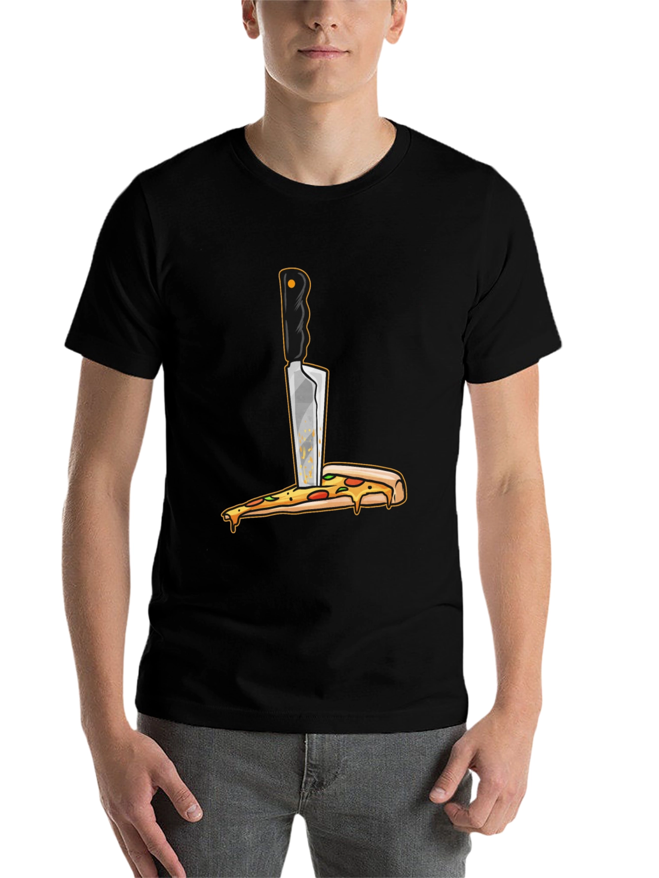 Black Pizza Knife T-Shirt - Funny Foodie Graphic Tee view 7