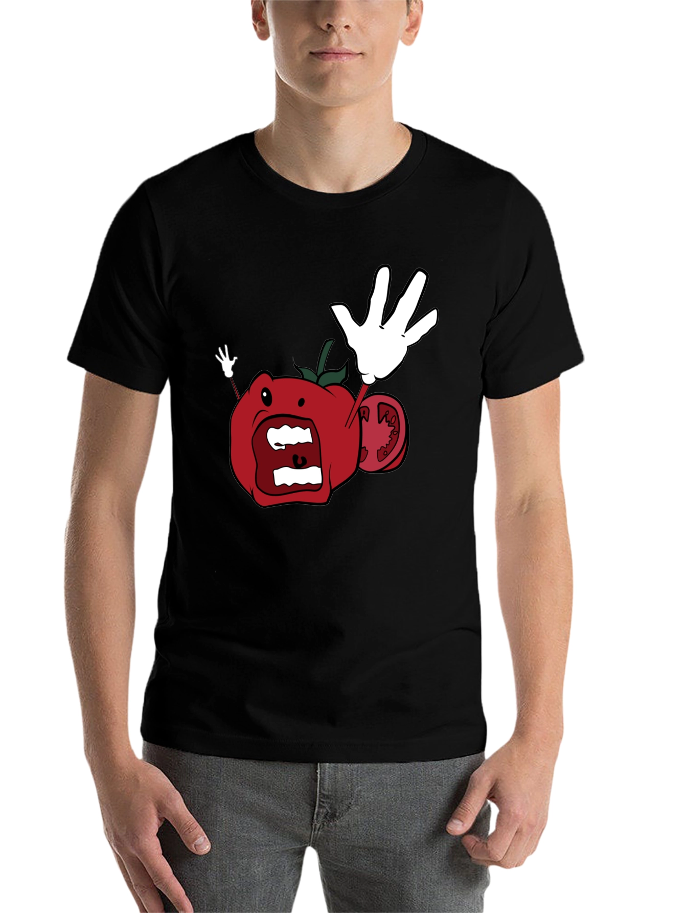Tomato Cartoon Black T-Shirt - 7