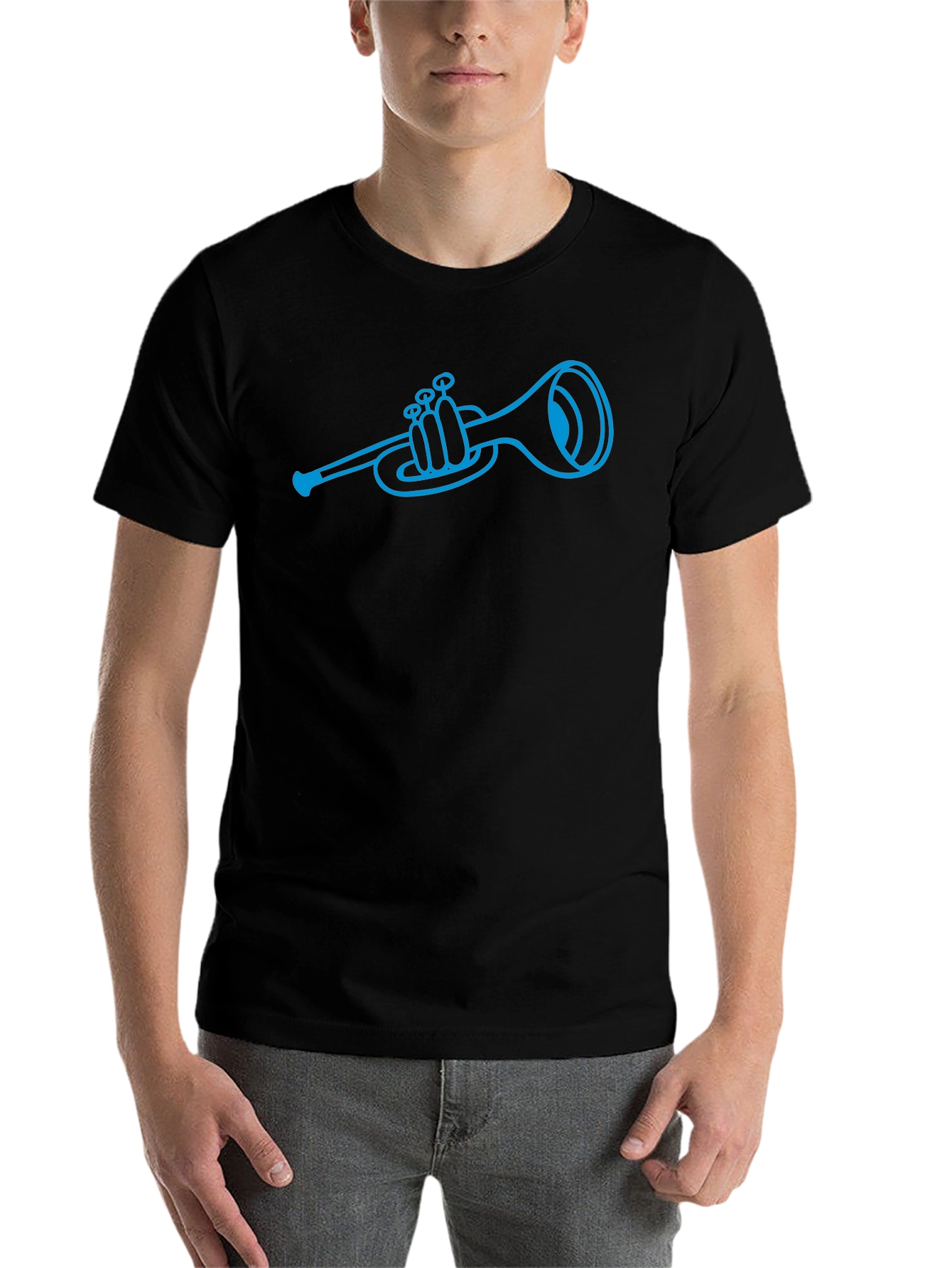 Black Blue Trumpet Graphic Black T-Shirt view 7