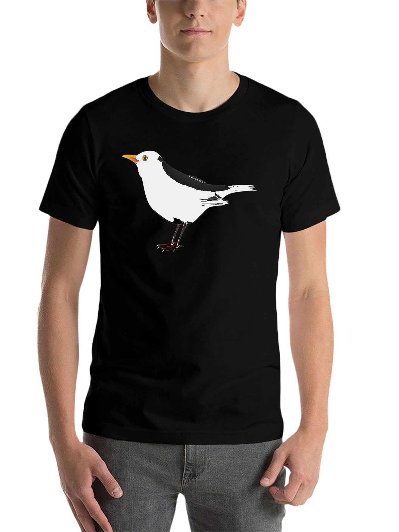 Black Black T-Shirt with Unique Seagull Bird Graphic view 7