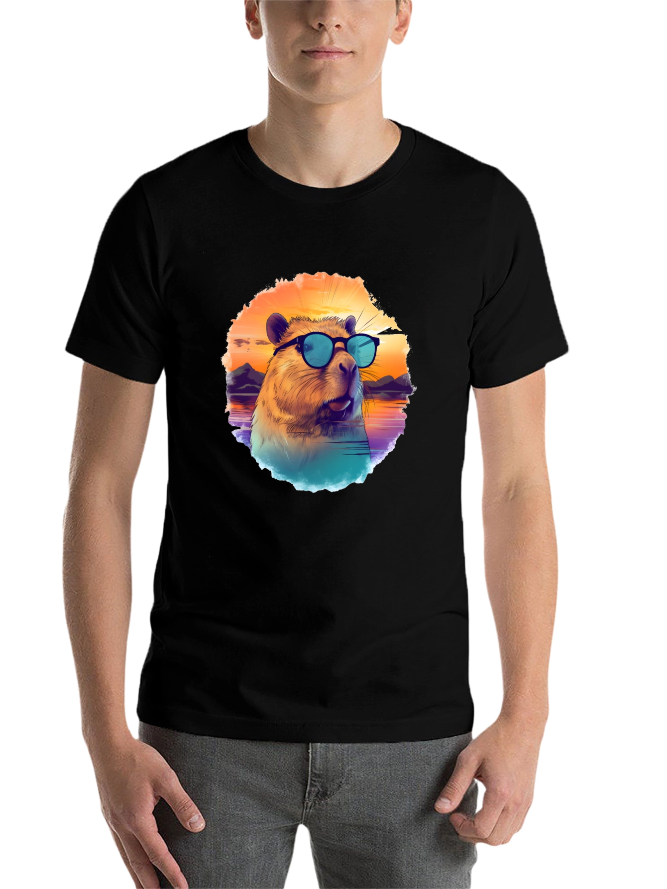 Black Cool Capybara T-Shirt view 7