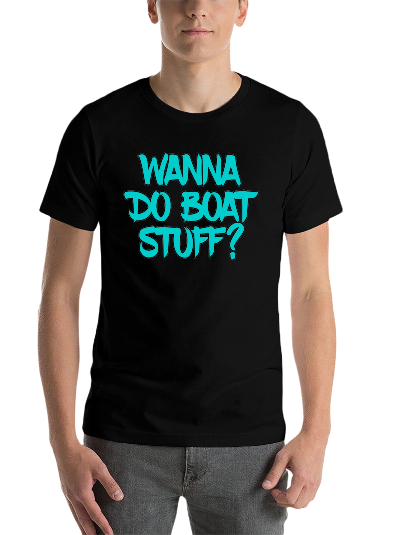 Black Wanna Do Boat Stuff? Graphic Tee - Boating T-Shirt view 7