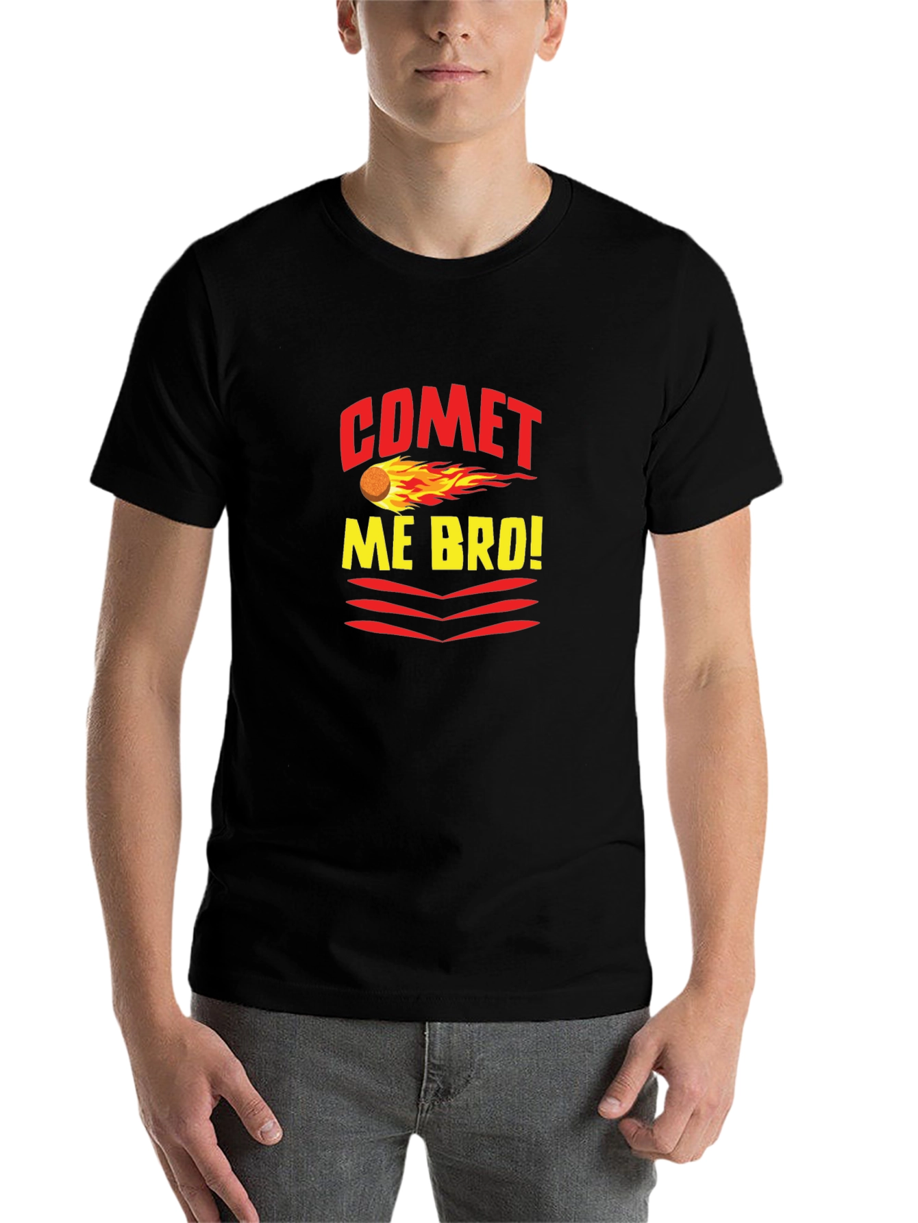 Black Comet Me Bro! Graphic Tee - Trendy Black T-Shirt view 7
