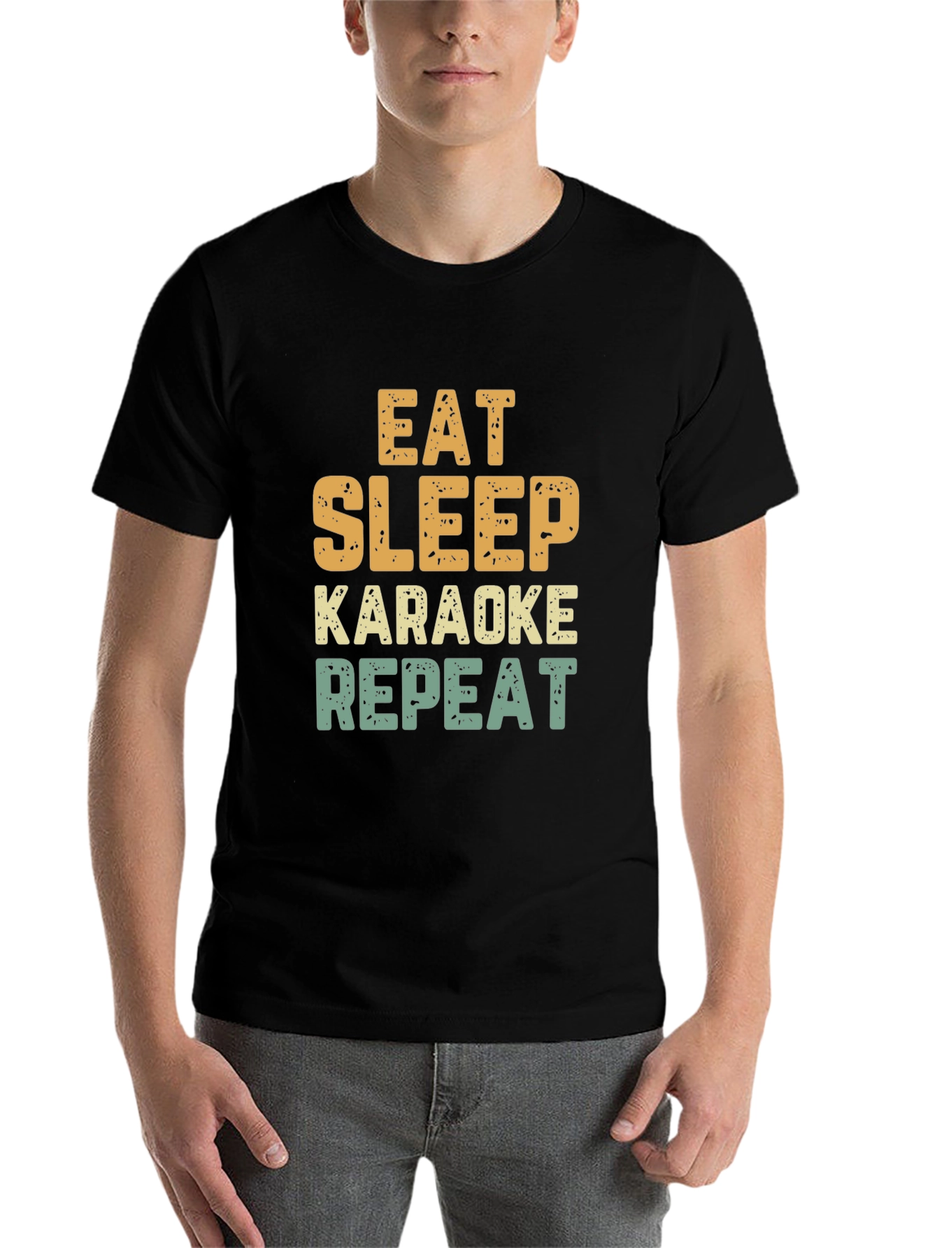 Black Eat Sleep Karaoke Repeat Funny T-Shirt view 7