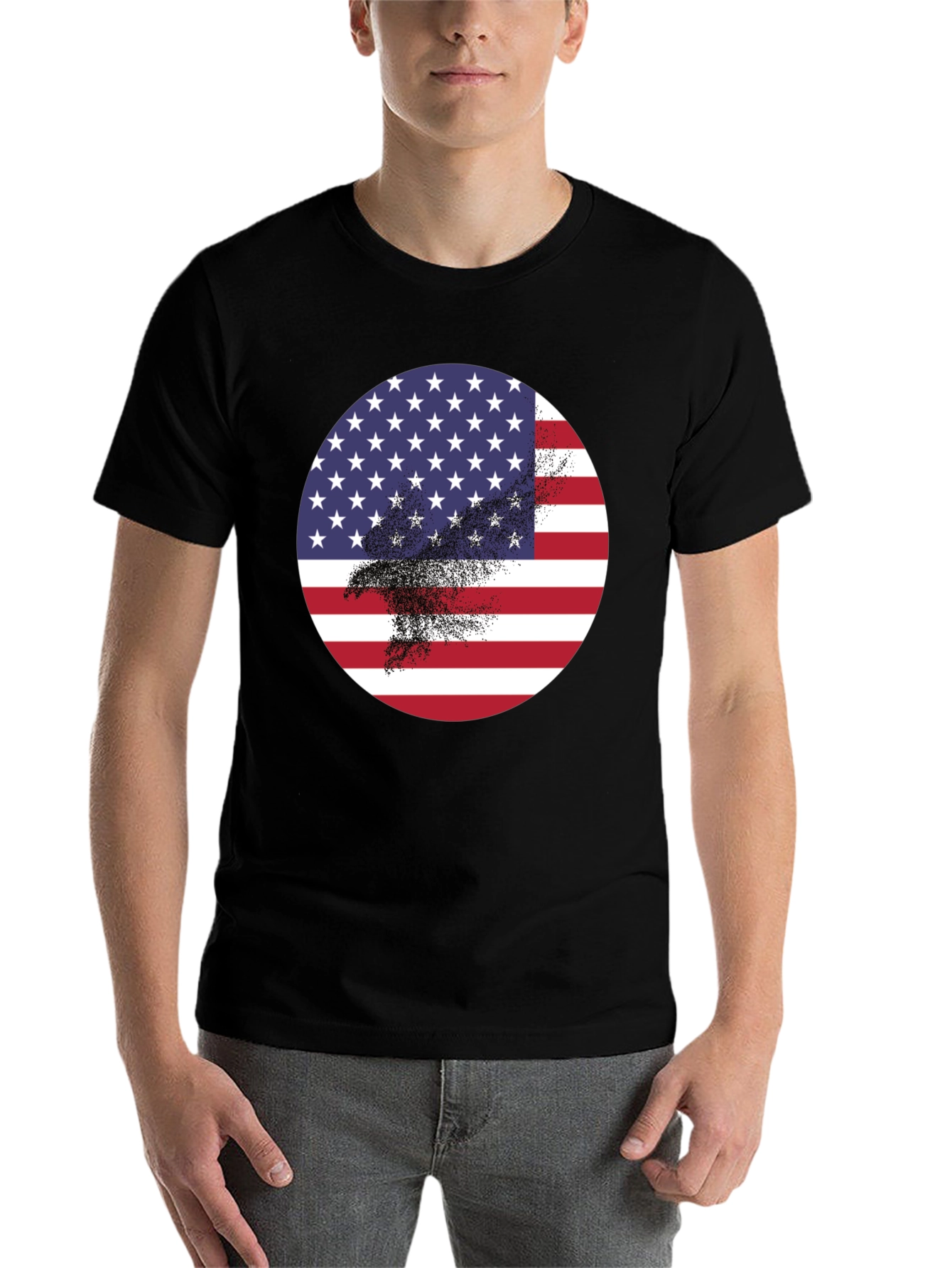 Black American Flag Eagle Graphic Black T-Shirt view 7