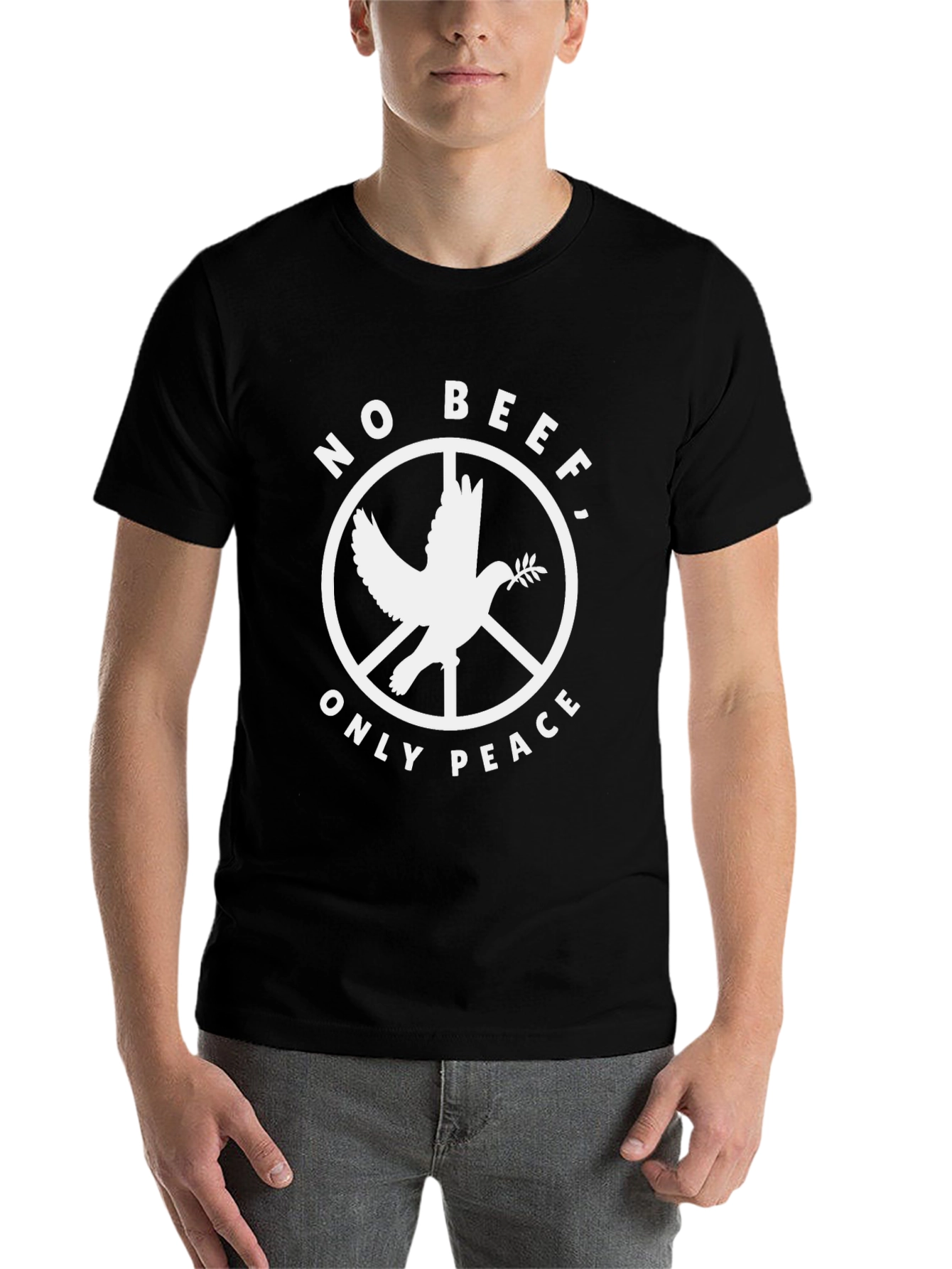 Black No Beef Only Peace Dove Graphic T-Shirt view 7