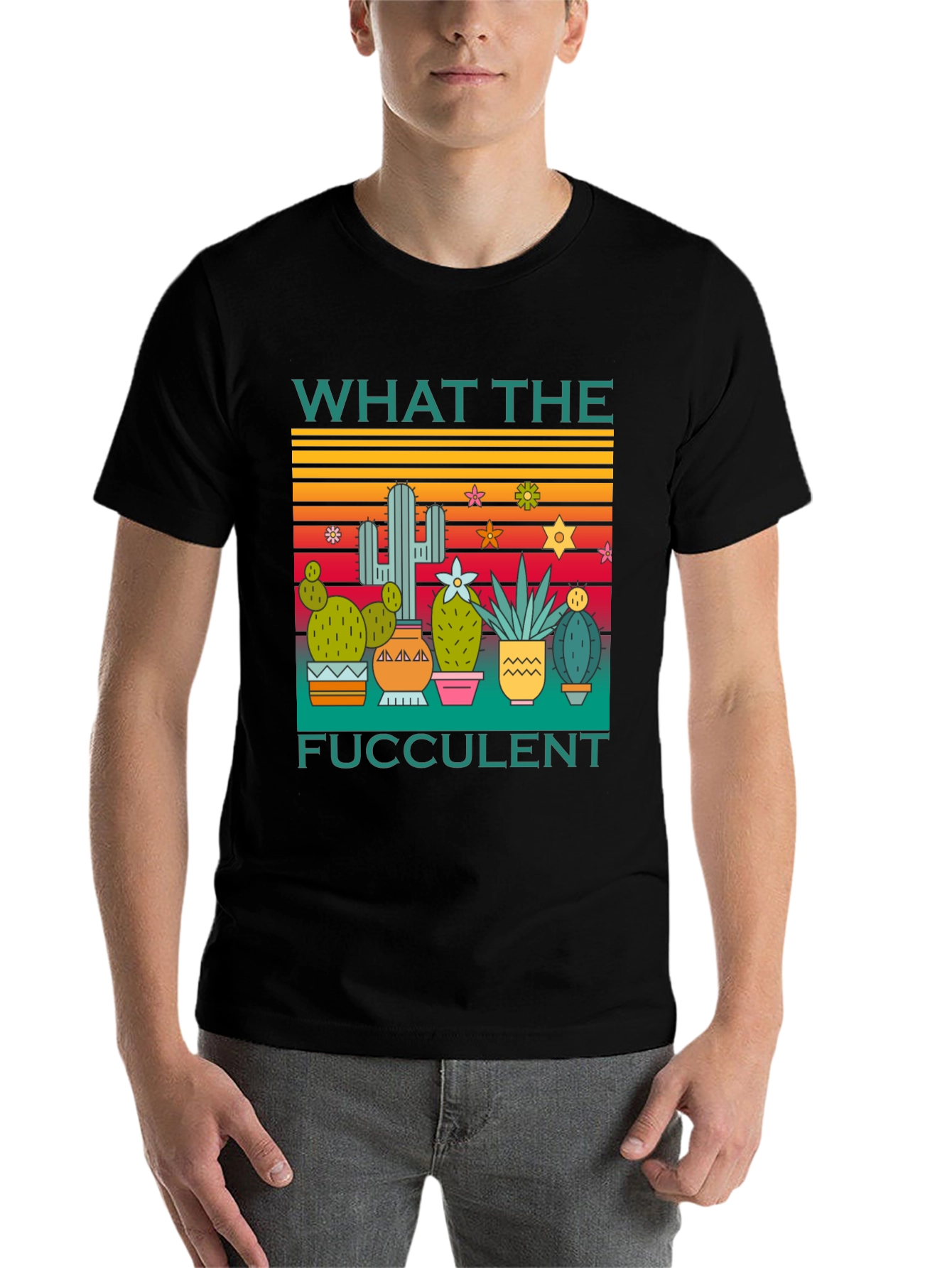Black What the Fucculent T-Shirt Cactus Graphic Tee view 7