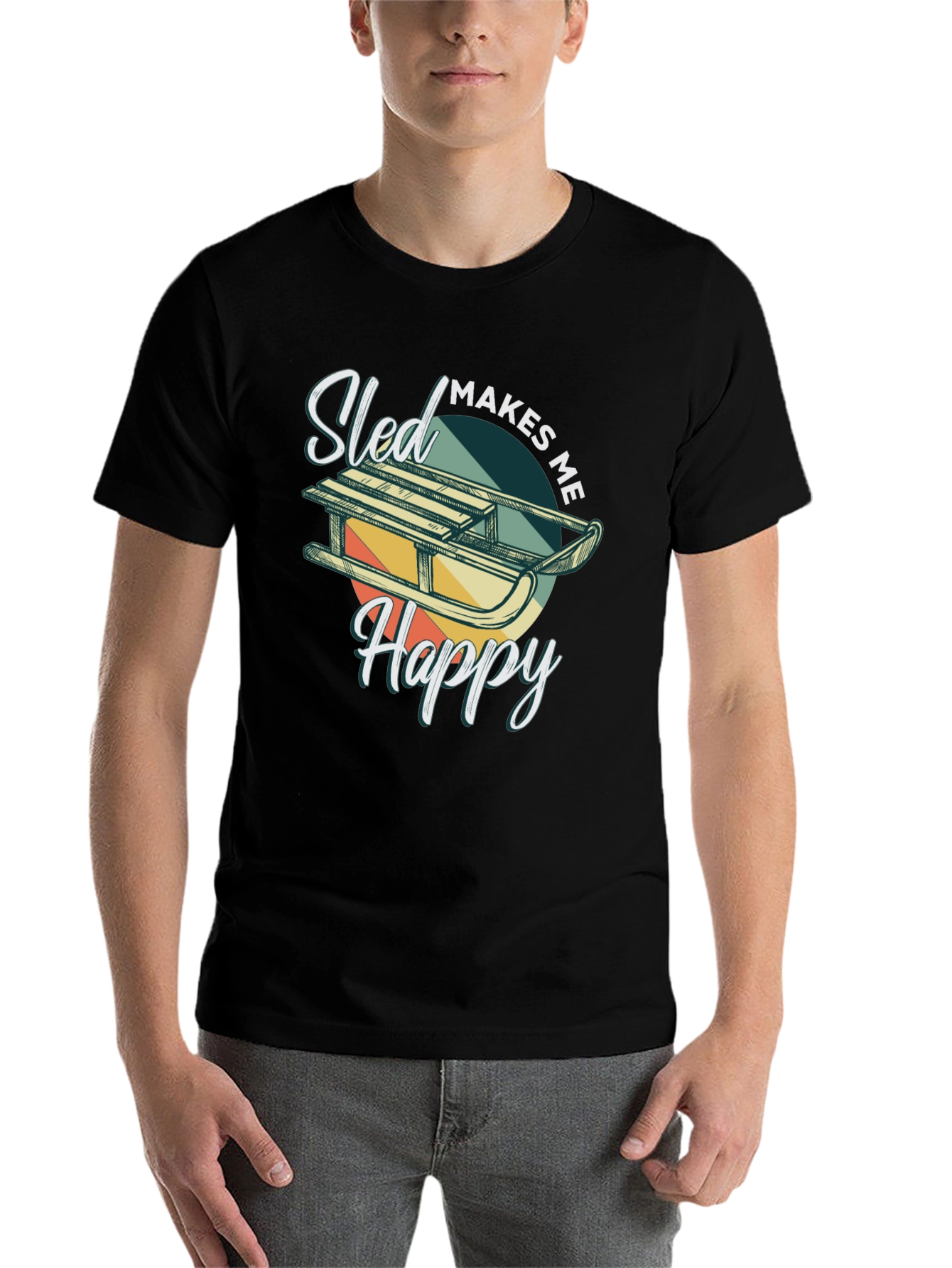 Black Sled Makes Me Happy T-Shirt view 7
