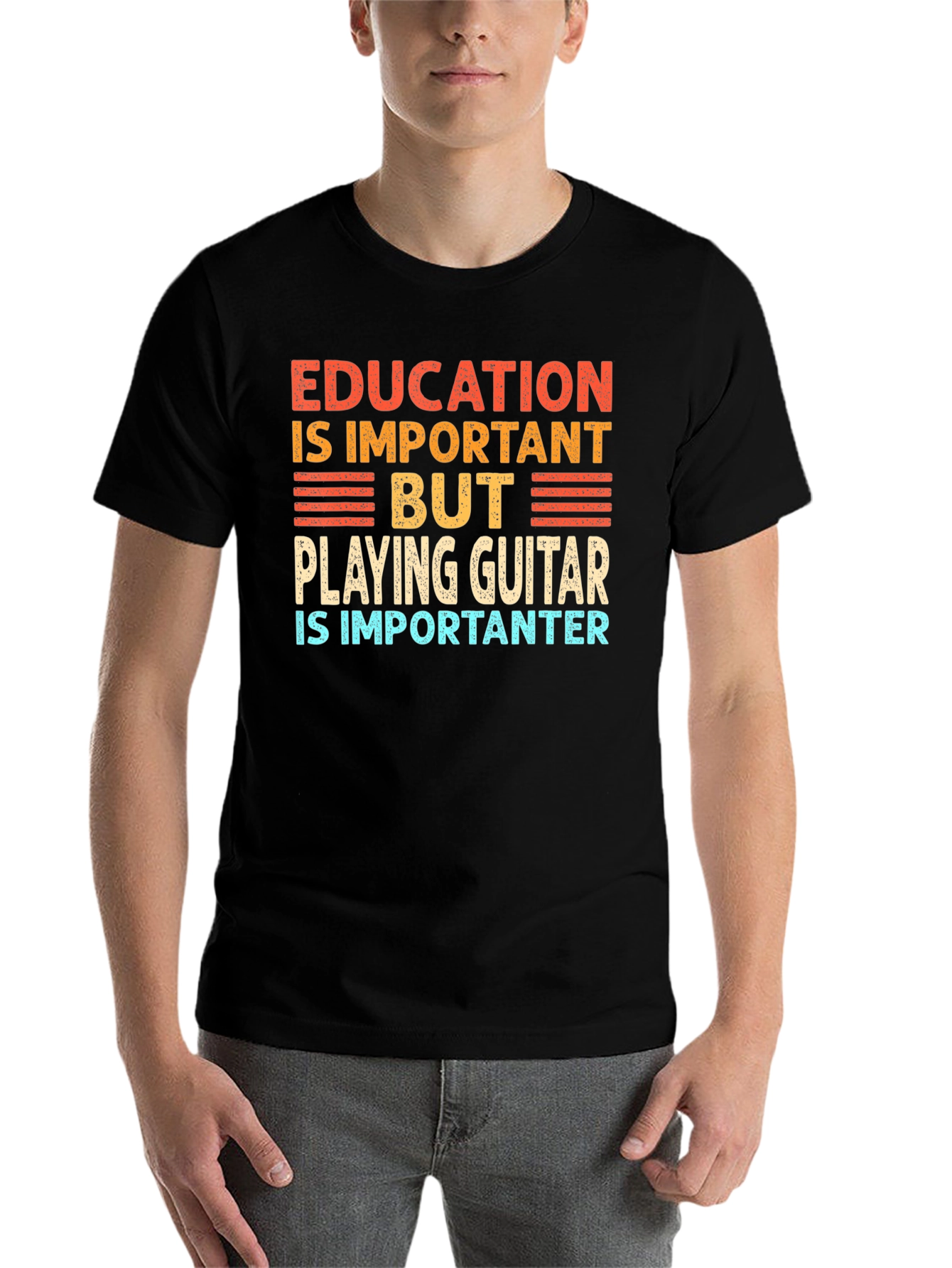 Black Funny Guitar Player T-Shirt Education is Important view 7