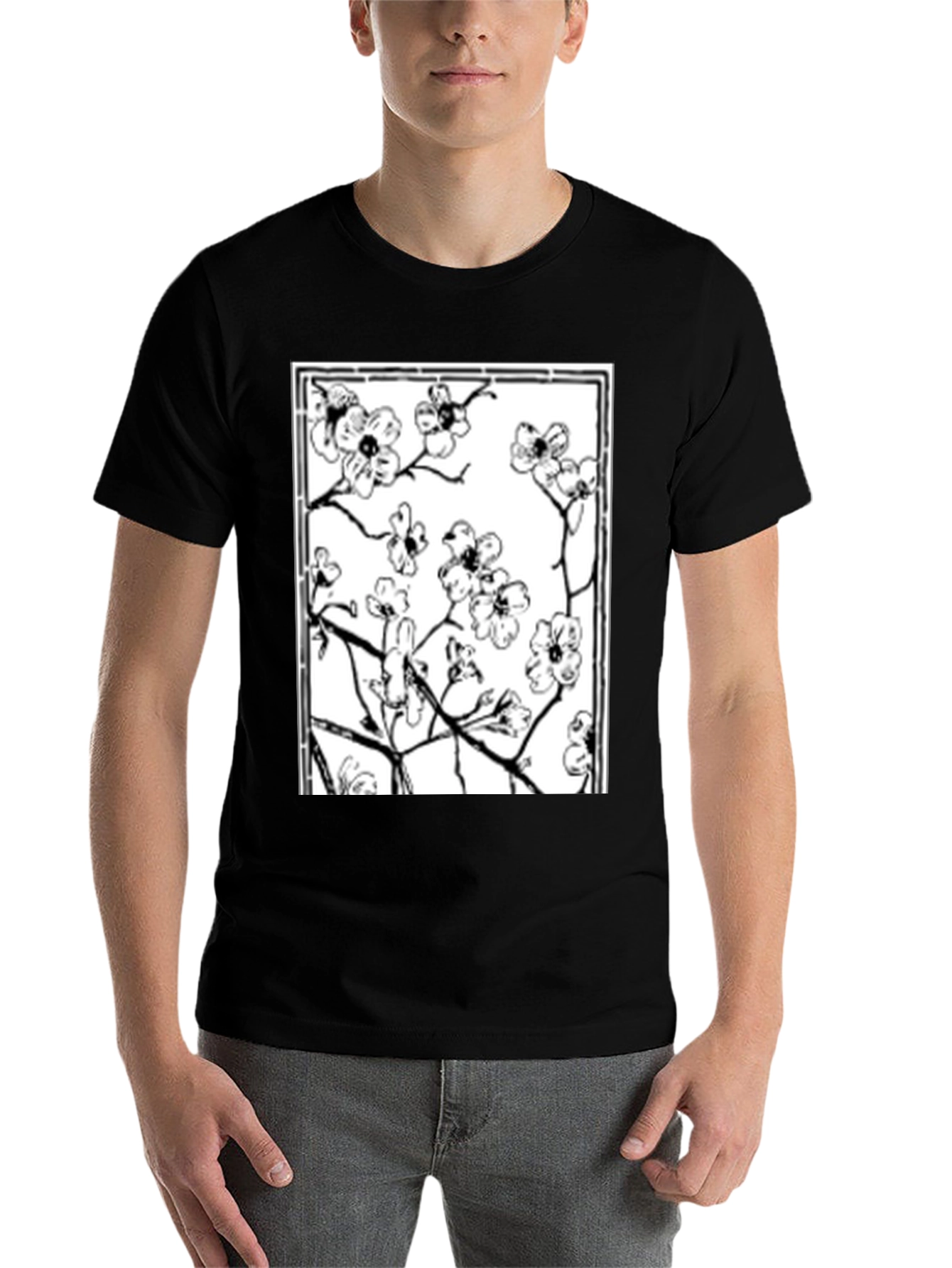 Black Floral Graphic Tee - Black Cotton Shirt view 7