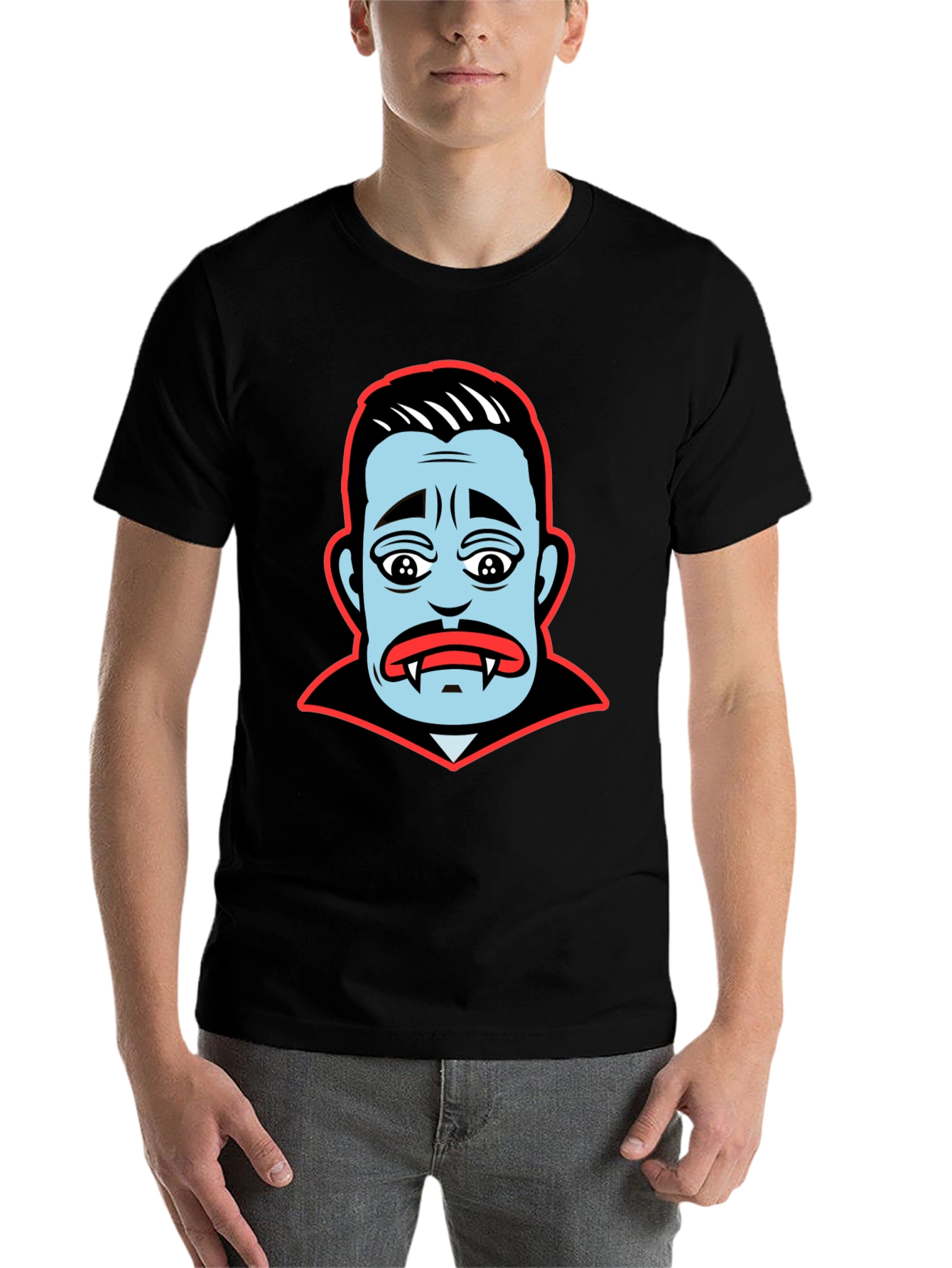 Black Cartoon Vampire Face Graphic T-Shirt view 7