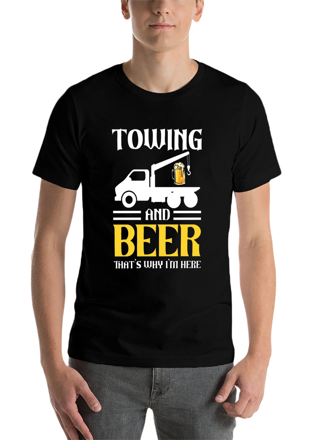 Black Towing & Beer T-Shirt - Funny Tow Truck Driver Tee view 7