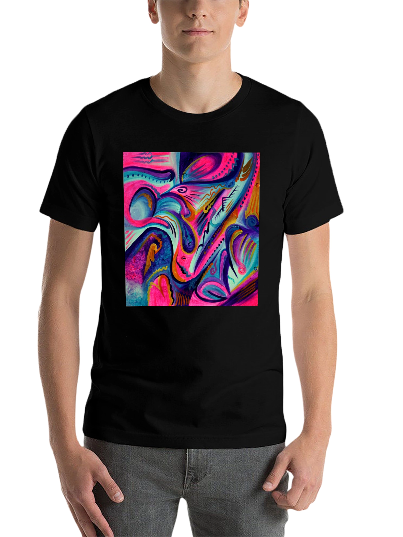 Black Abstract Art Printed Black T-Shirt view 7