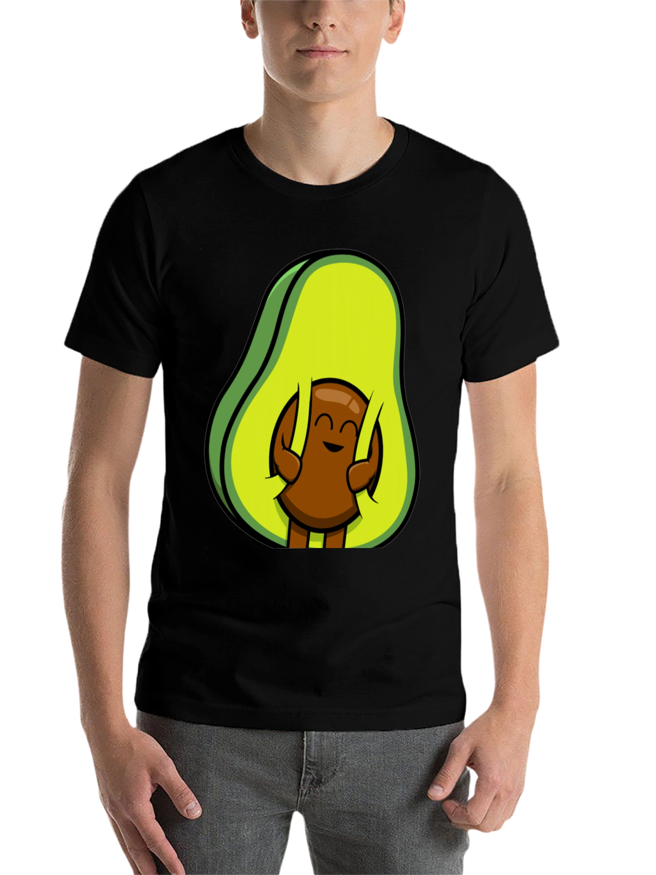 Black Funny Avocado Hugging Seed T-Shirt view 7