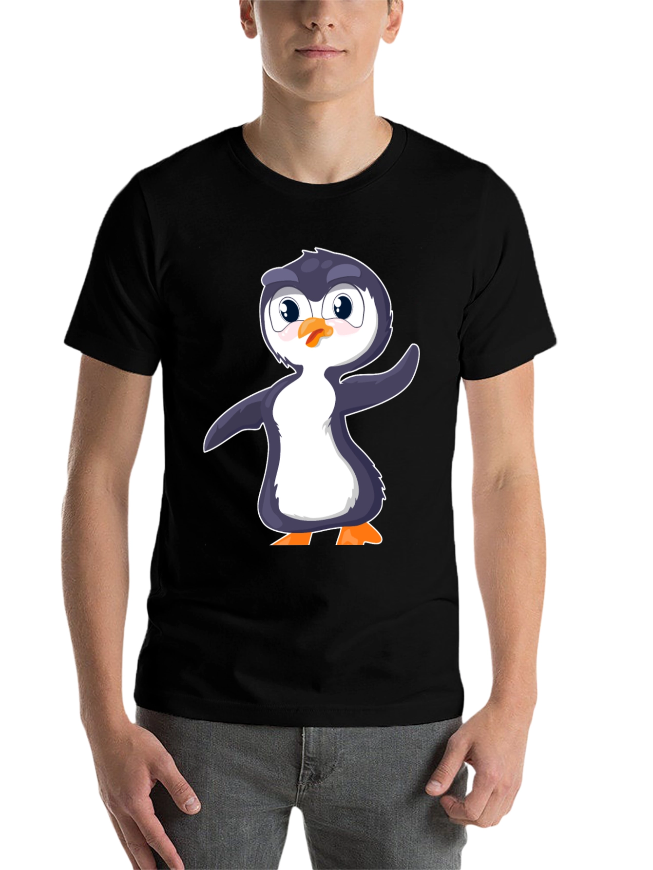 Black Cute Penguin Graphic Print Black T-Shirt view 7