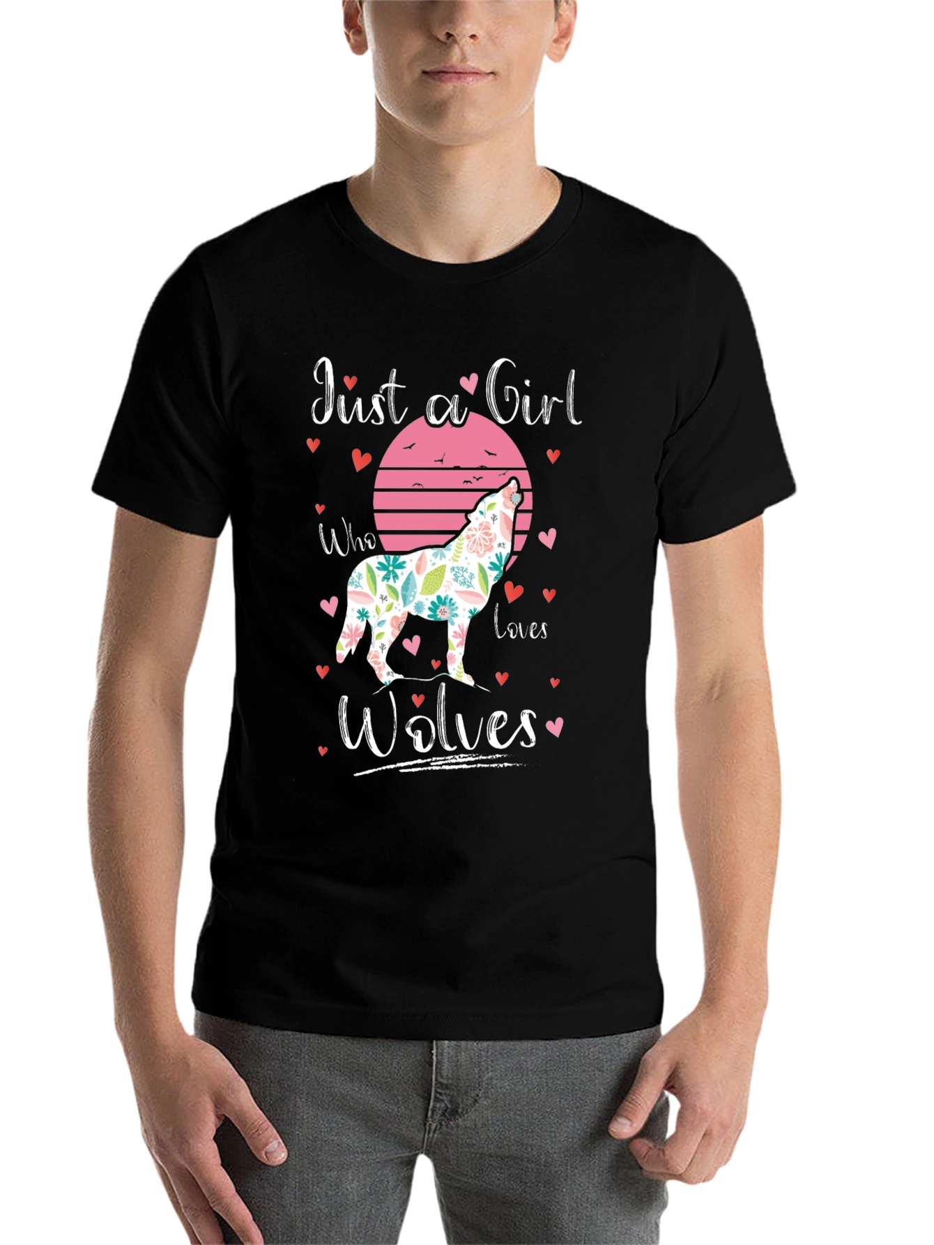 Black Just a Girl Who Loves Wolves T-Shirt view 7