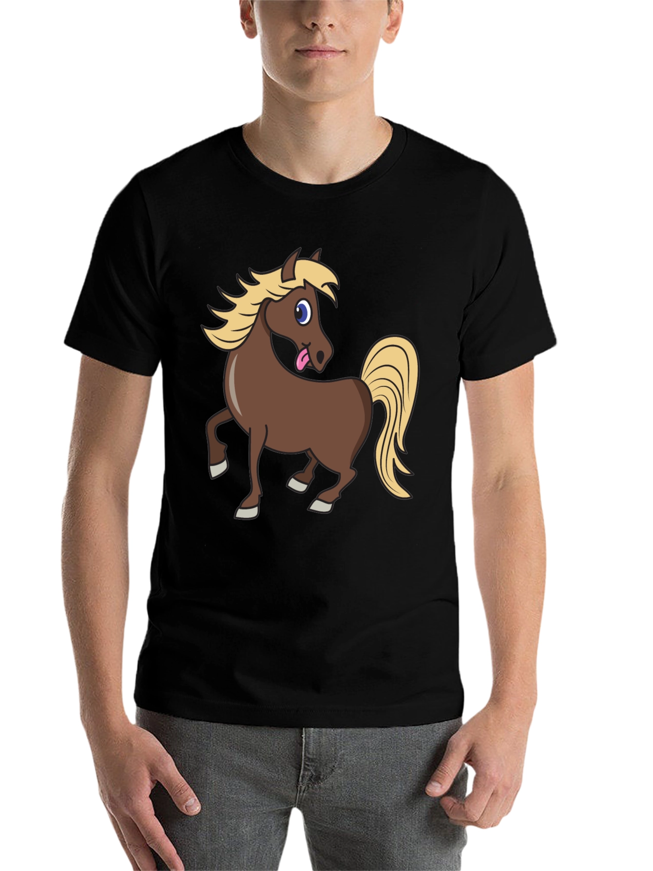 Black Funny Horse Tongue Out Black T-Shirt view 7