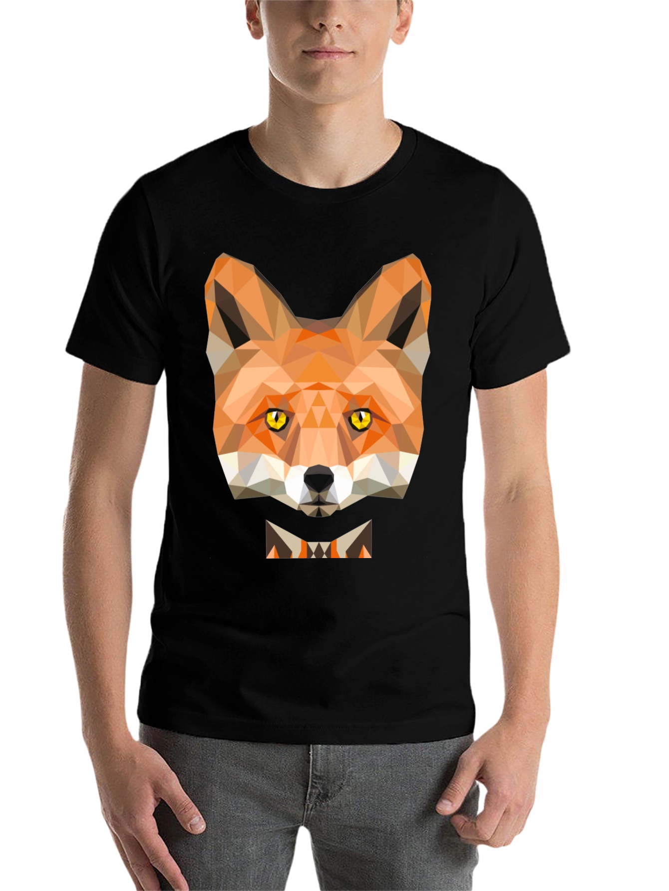Black Geometric Fox Graphic Tee - Modern Animal Print T-Shirt view 7