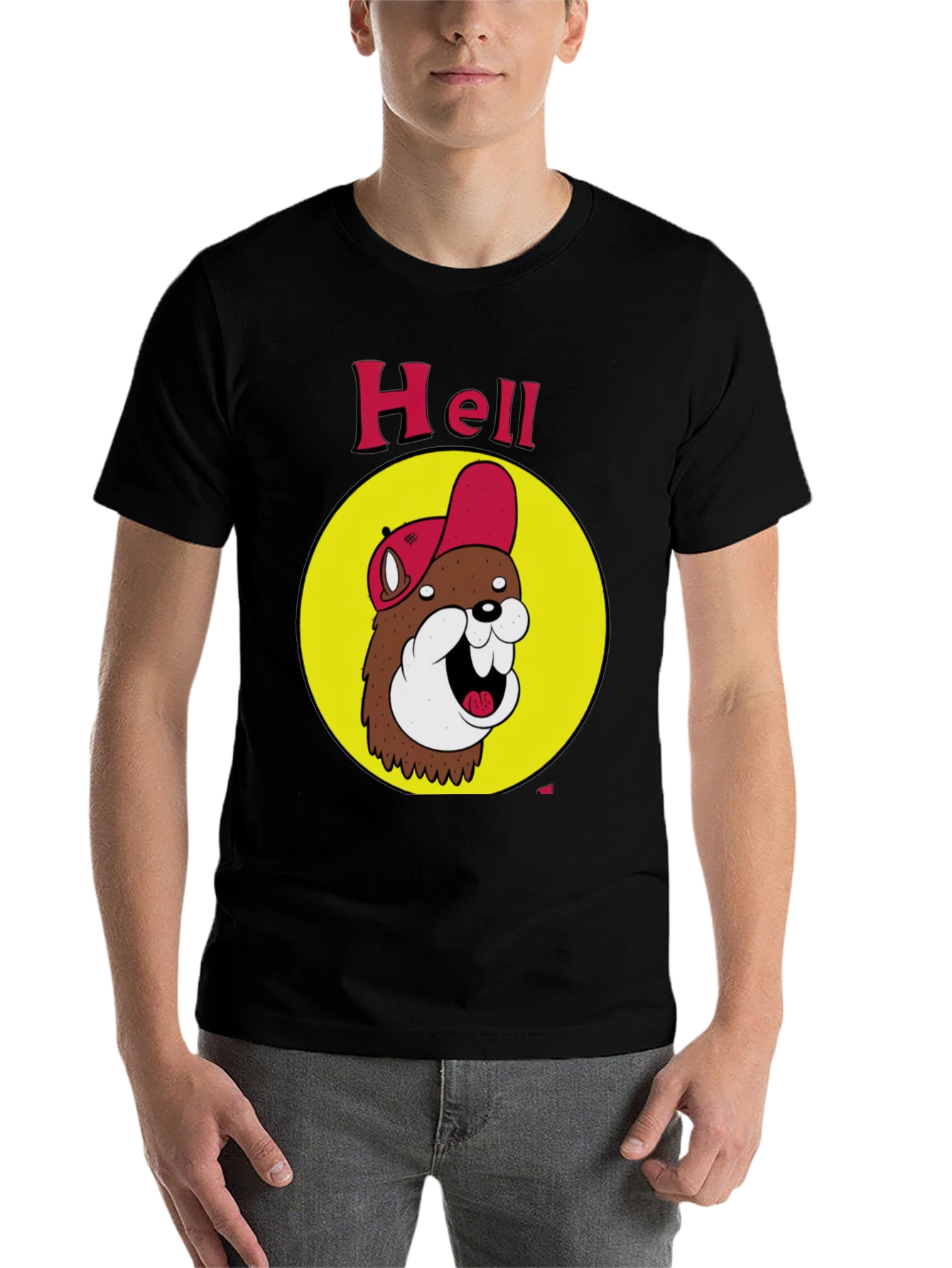 Black Funny Hell Beaver Cartoon Black T-Shirt view 7