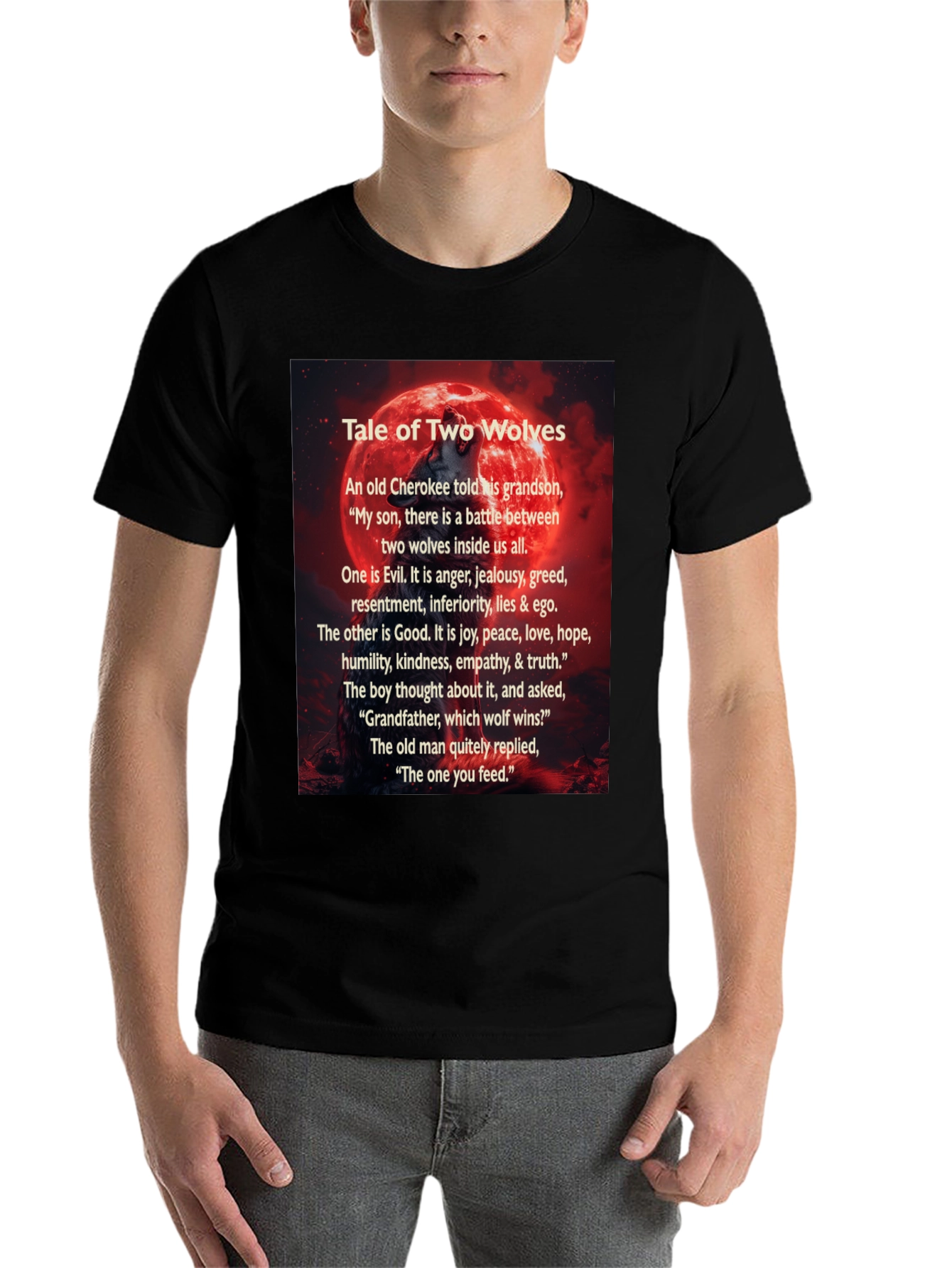 Black Tale of Two Wolves Graphic T-Shirt view 7