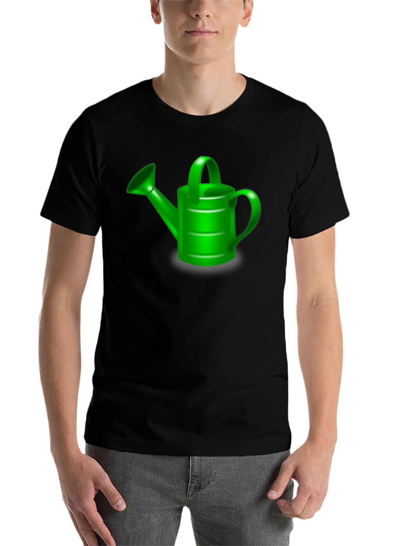 Black Green Watering Can Graphic Tee - Black Cotton T-Shirt view 7
