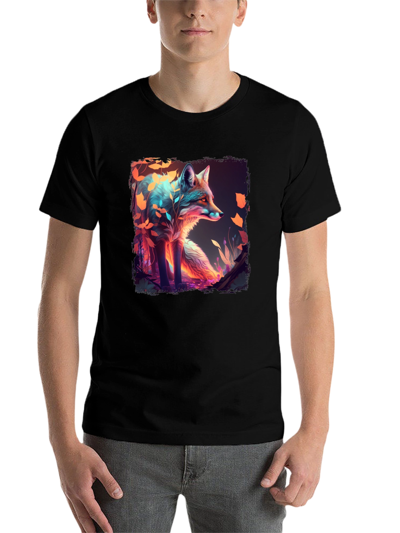 Black Mystic Fox Graphic T-Shirt - Unique Design view 7