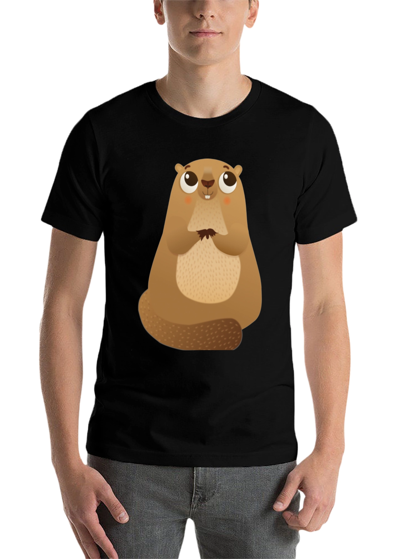 Black Cute Beaver Graphic Tee - Soft Cotton Comfort view 7