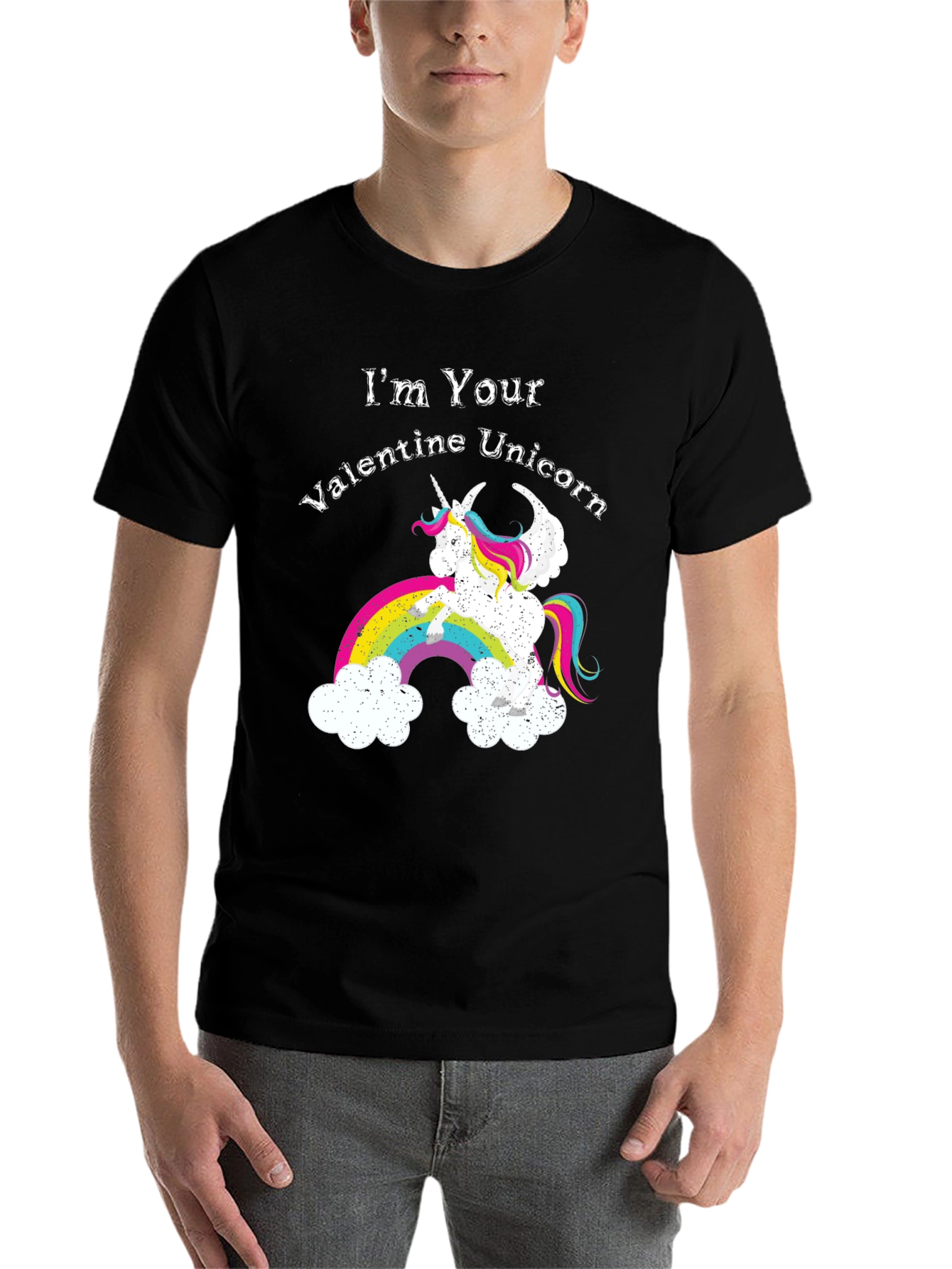 Black Valentine Unicorn Graphic Tee - Men's Black T-Shirt view 7