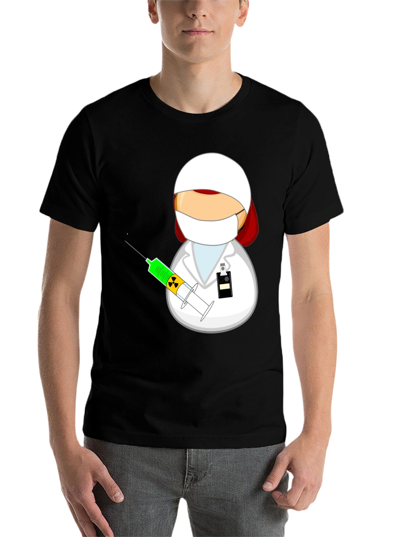 Black Cartoon Doctor with Syringe Black T-Shirt view 7