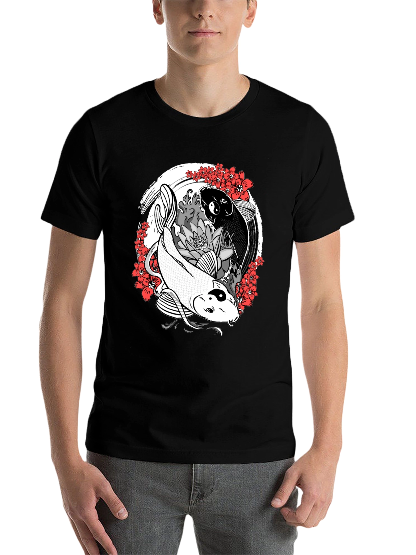 Black Yin Yang Koi Fish Graphic Tee - Harmony & Balance view 7