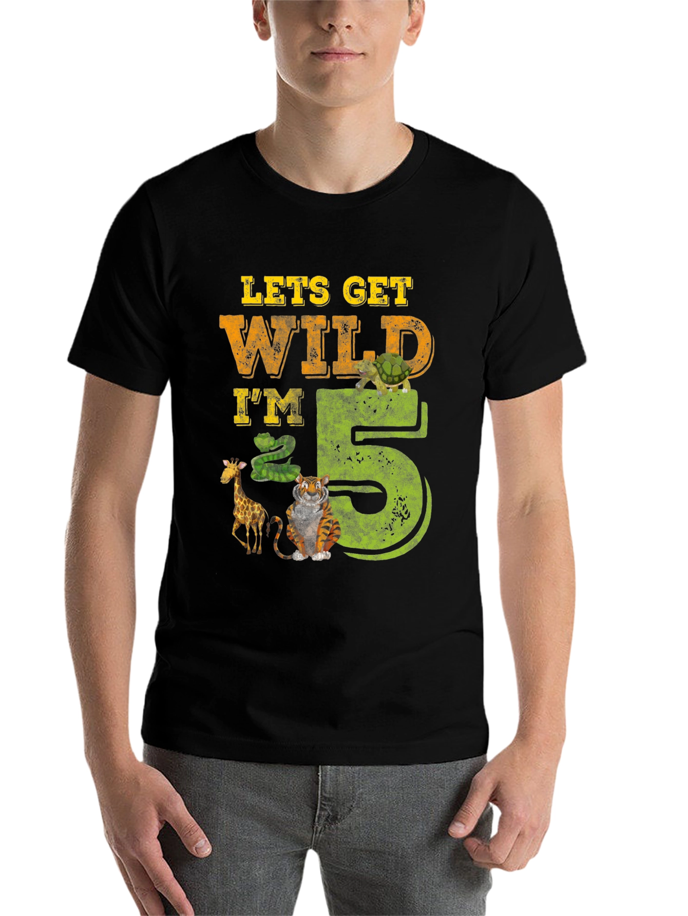 Black Lets Get Wild I'm 5 Birthday T-Shirt view 7